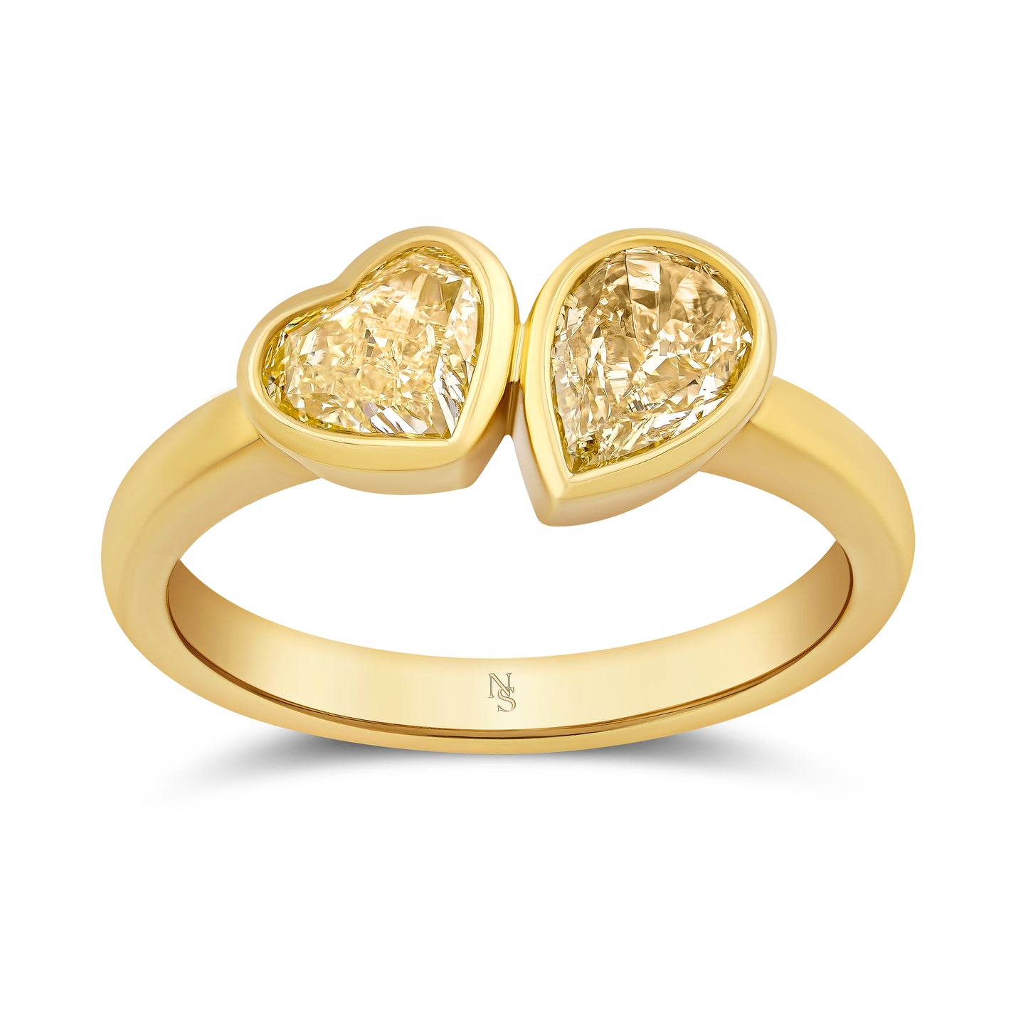 Twin Fancy Yellow Diamond Bezel Set Ring