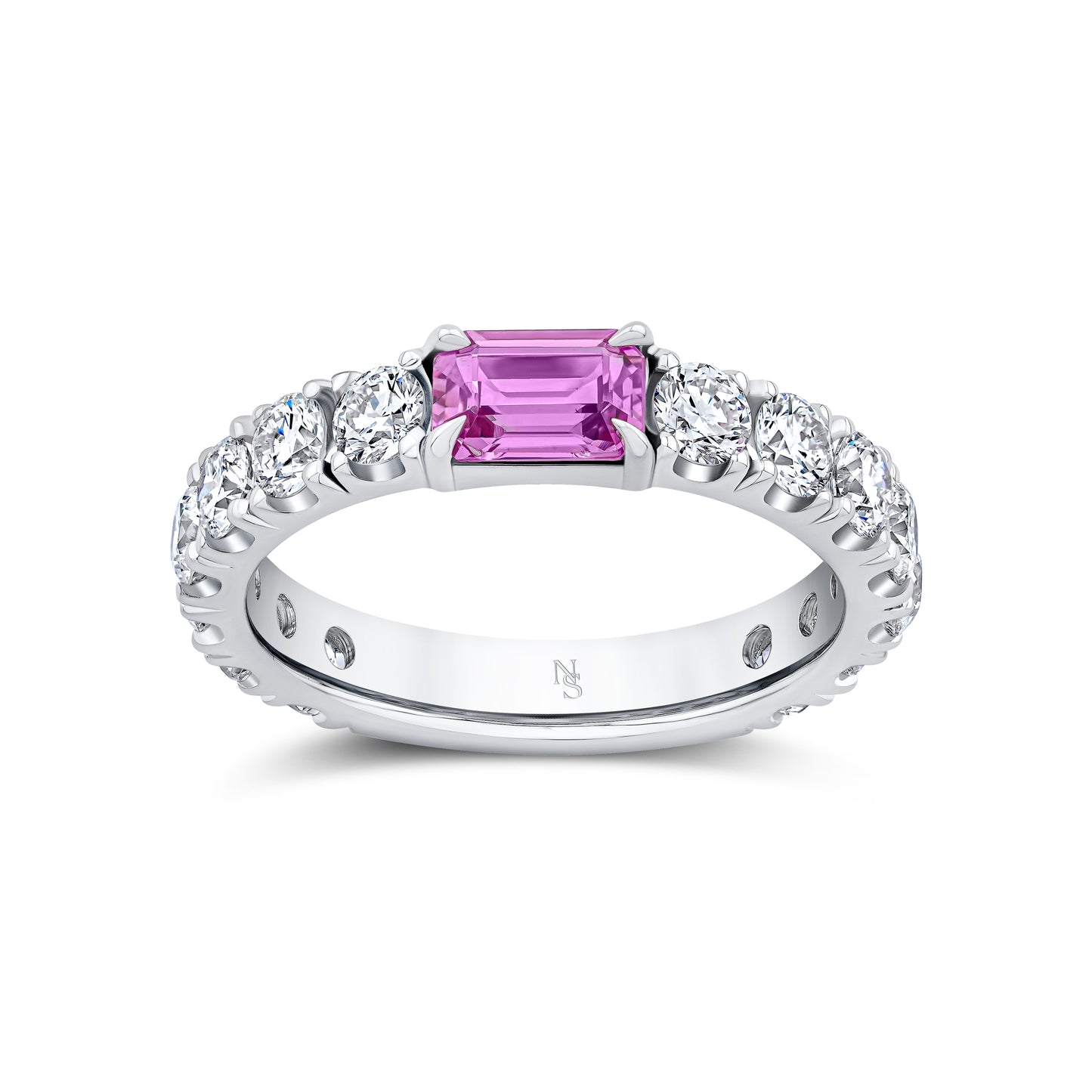 Pink Sapphire Accented Diamond Band