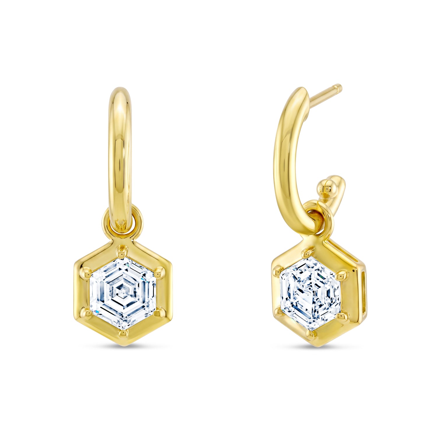 Hexagon Cut Diamond Dangle Earrings