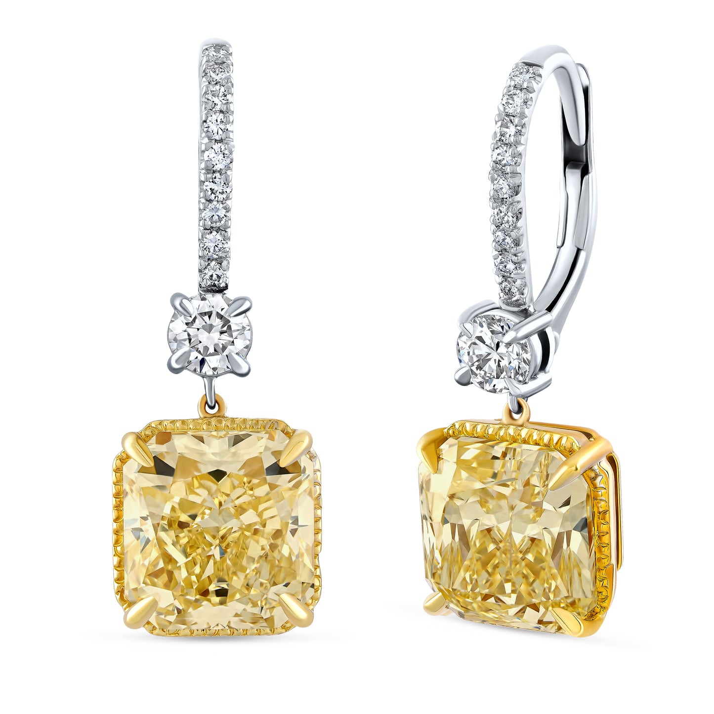 Fancy Yellow Cushion Diamond Drop Earrings