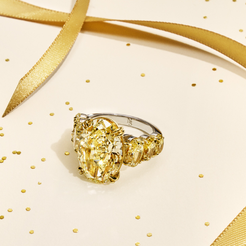 Fancy Yellow Oval Seven-Stone Diamond Ring
