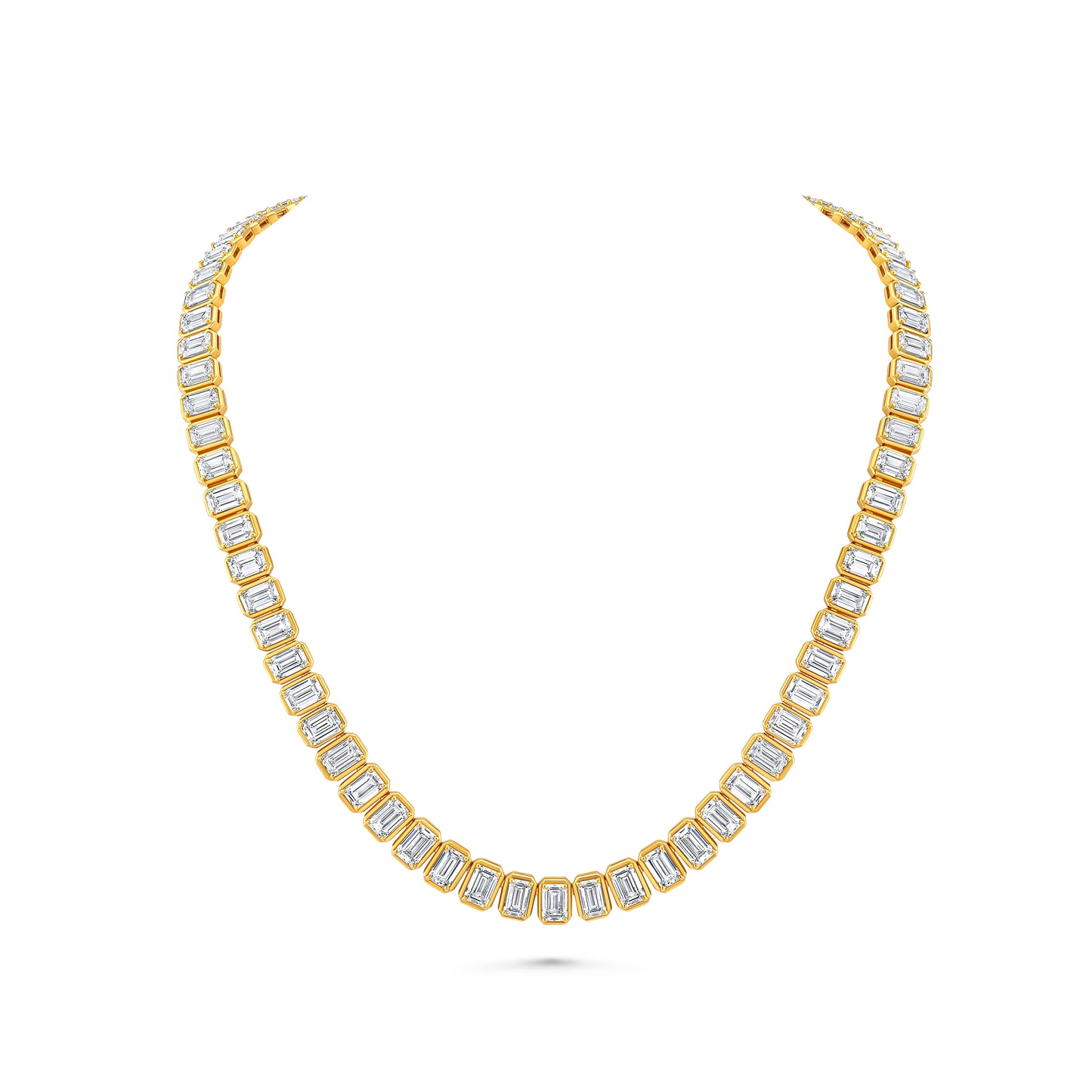 Gold necklace with emerald cut bezel set diamonds