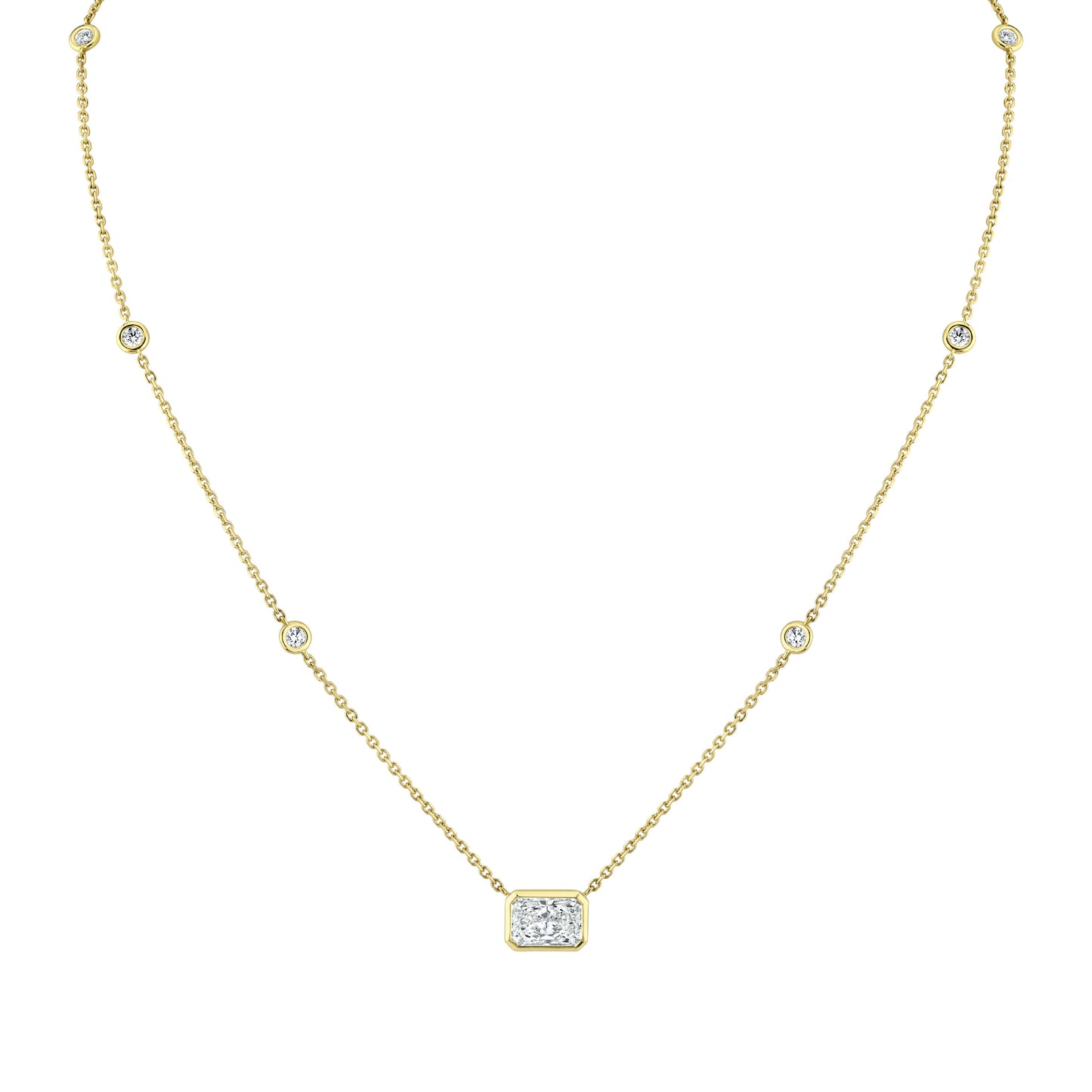 Diamond Station Pendant with Radiant Cut Center Stone