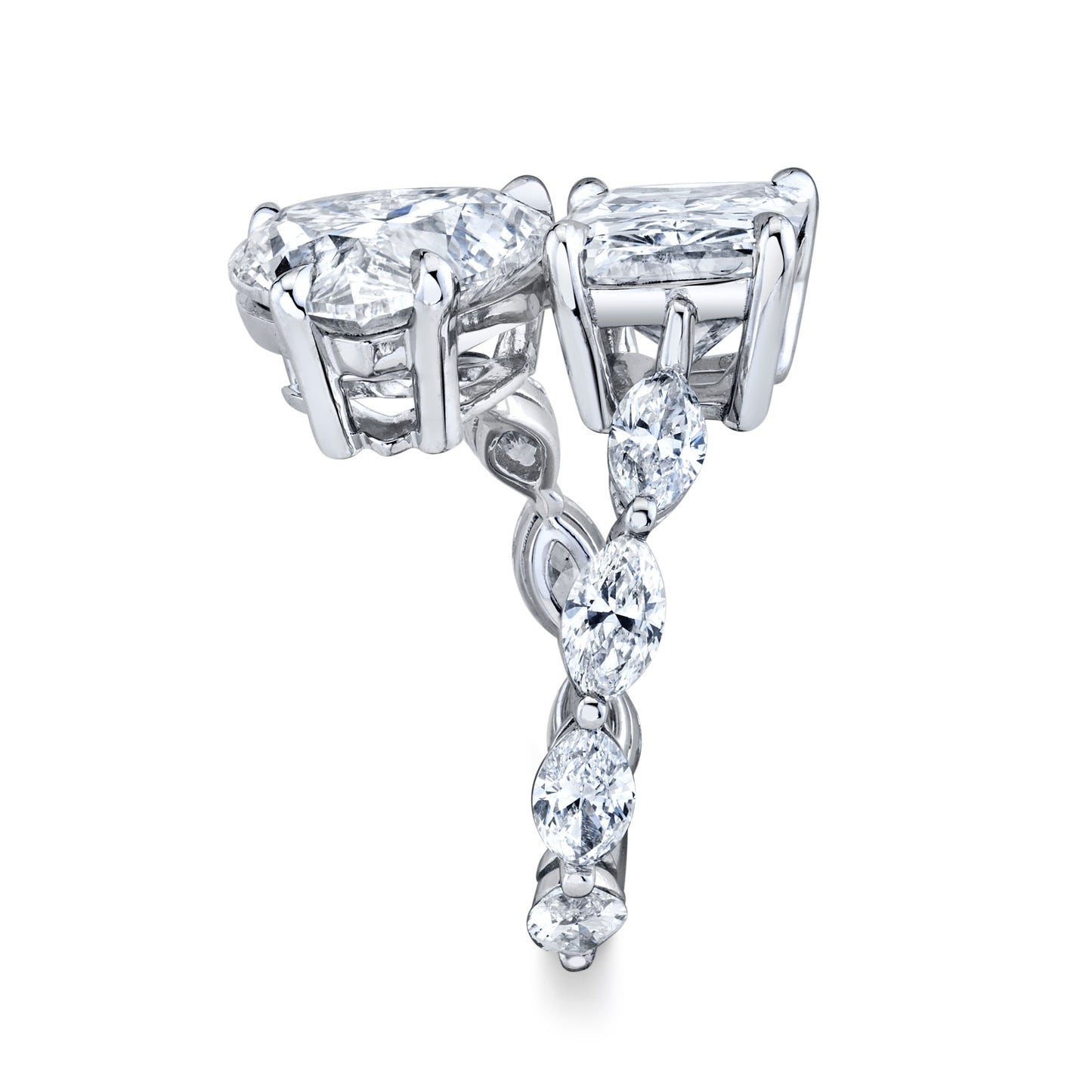 Radiant-Cut and Heart Shape Diamond Bypass Ring