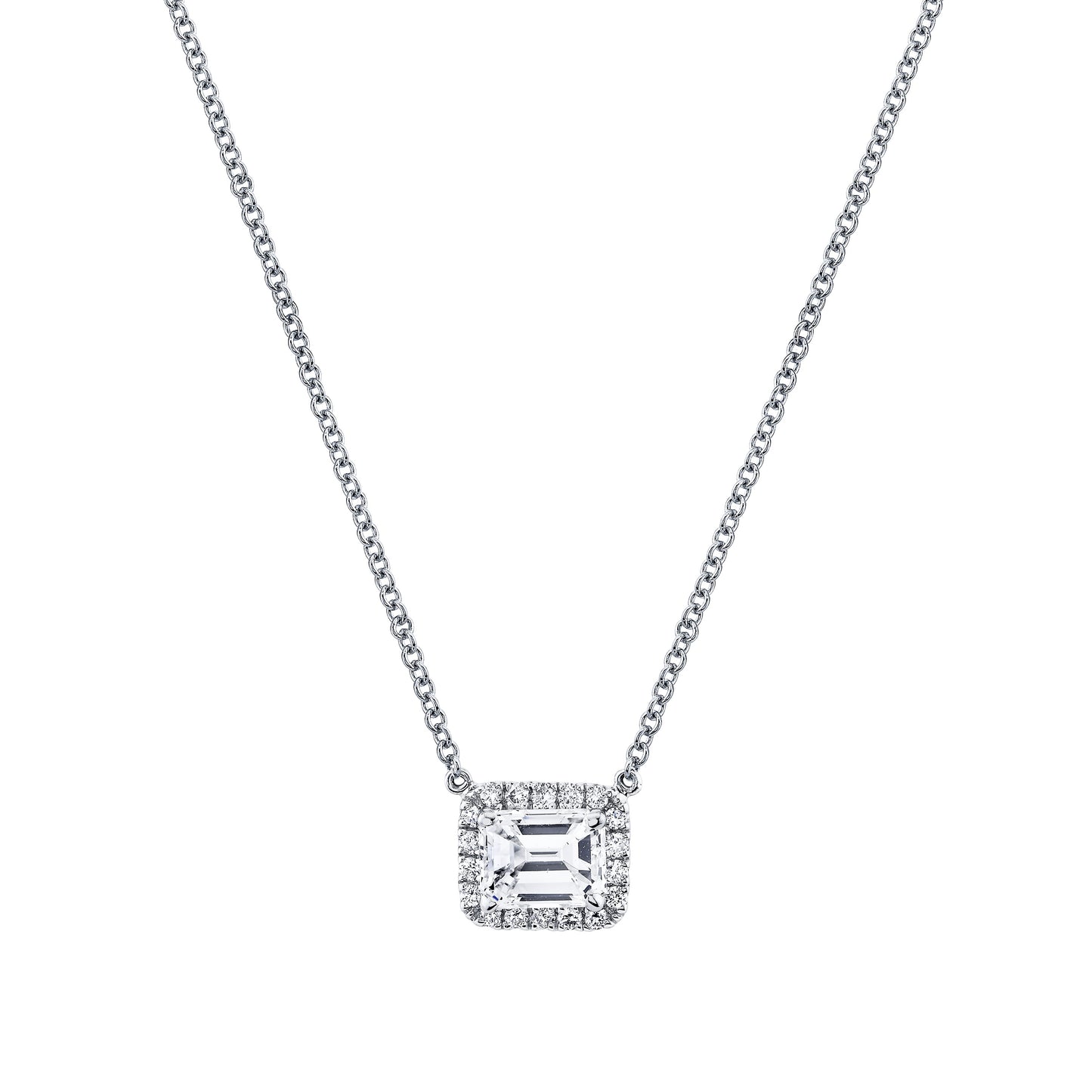 Emerald Cut Halo Diamond Pendant