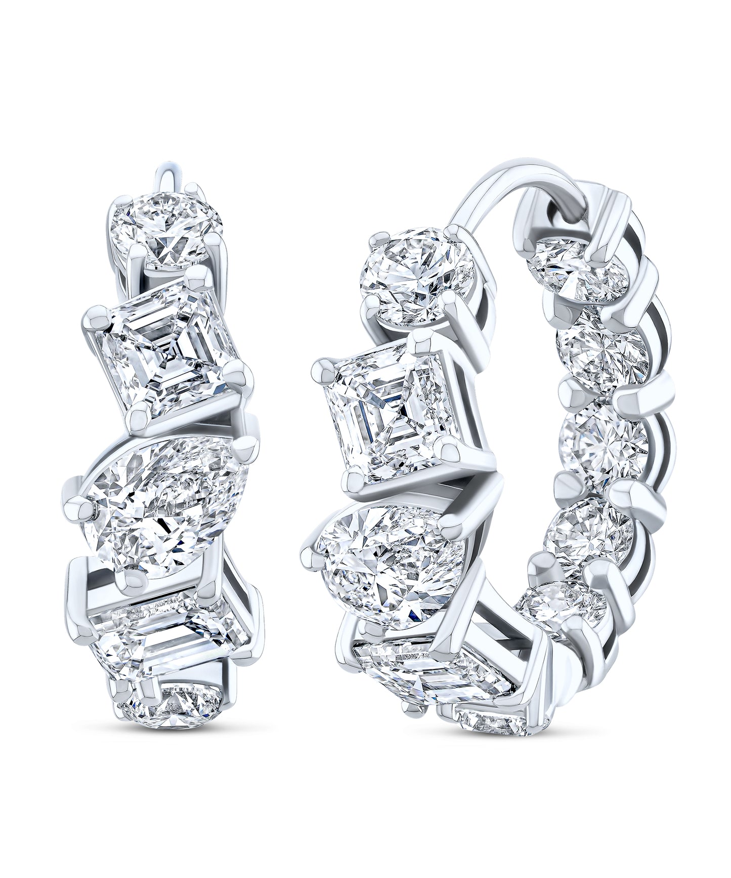 Diamond earrings with mixed shape diamonds in white gold.