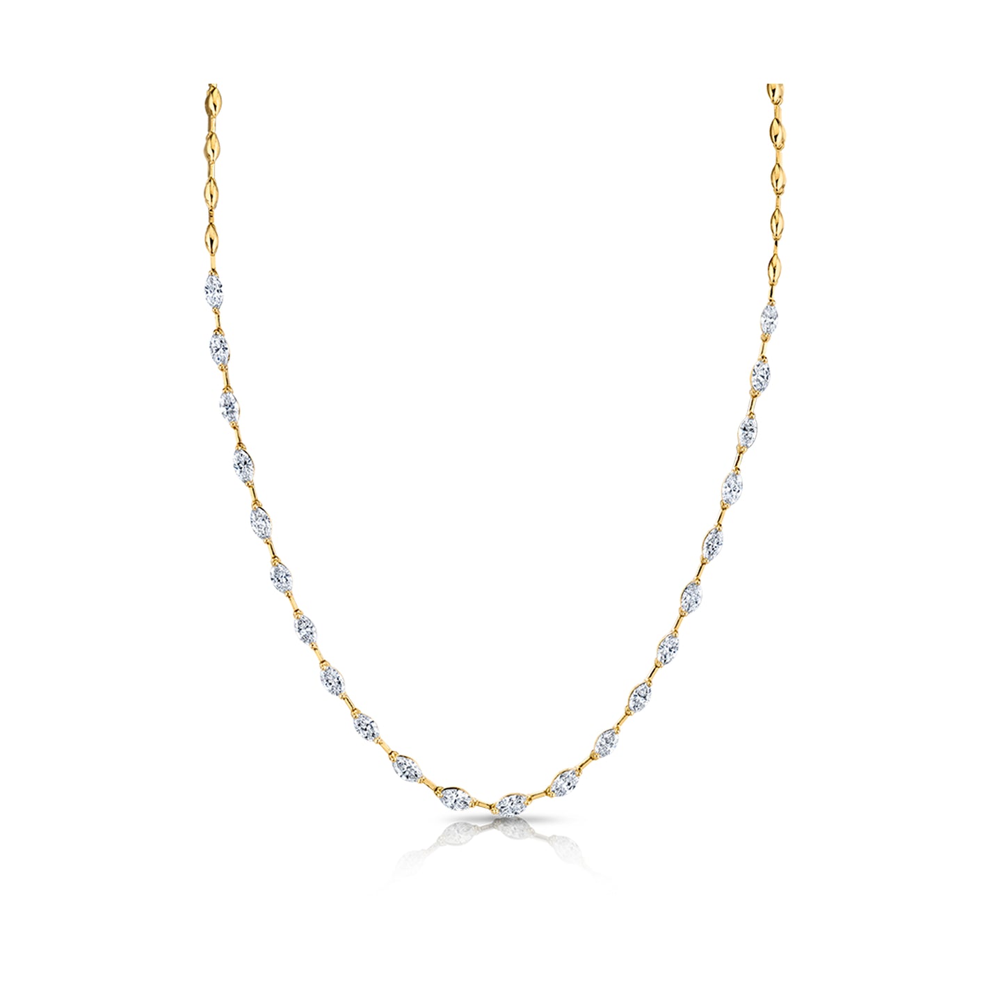 4.35 Carat 18k Yellow Gold Marquise Diamonds Straight Line Bar Necklace
