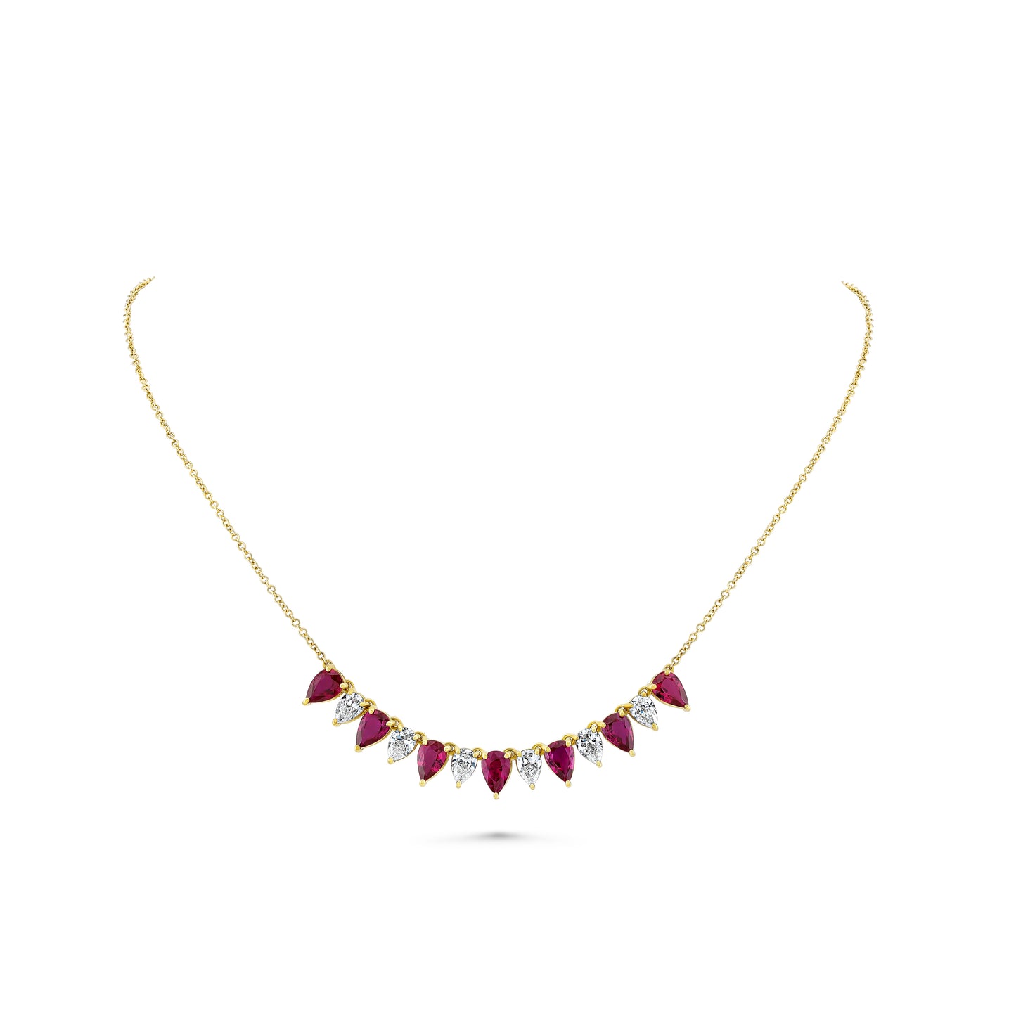 Alternating Pear Ruby and Diamond Necklace