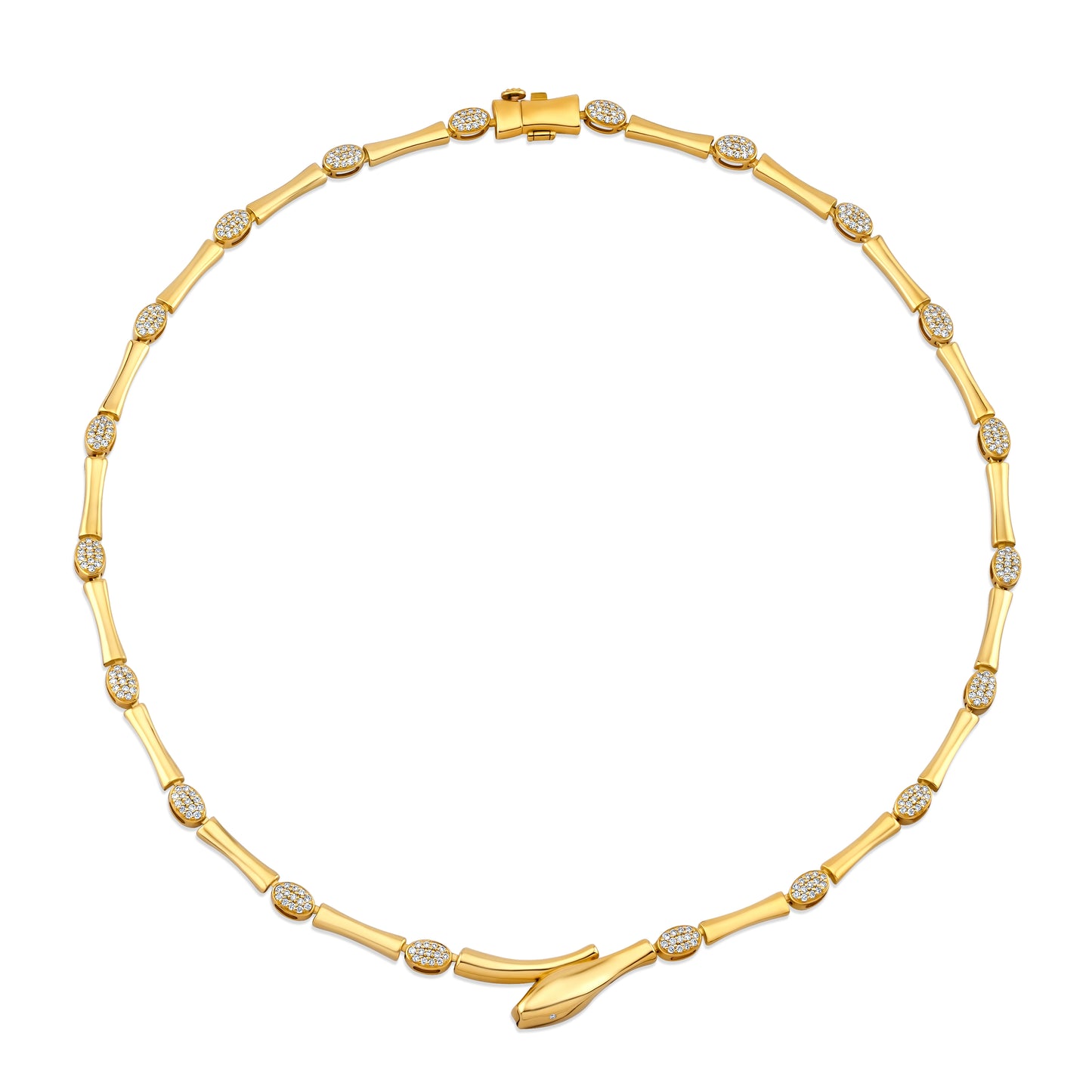 Bamboo Link Snake Necklace with Pave Diamond Stations