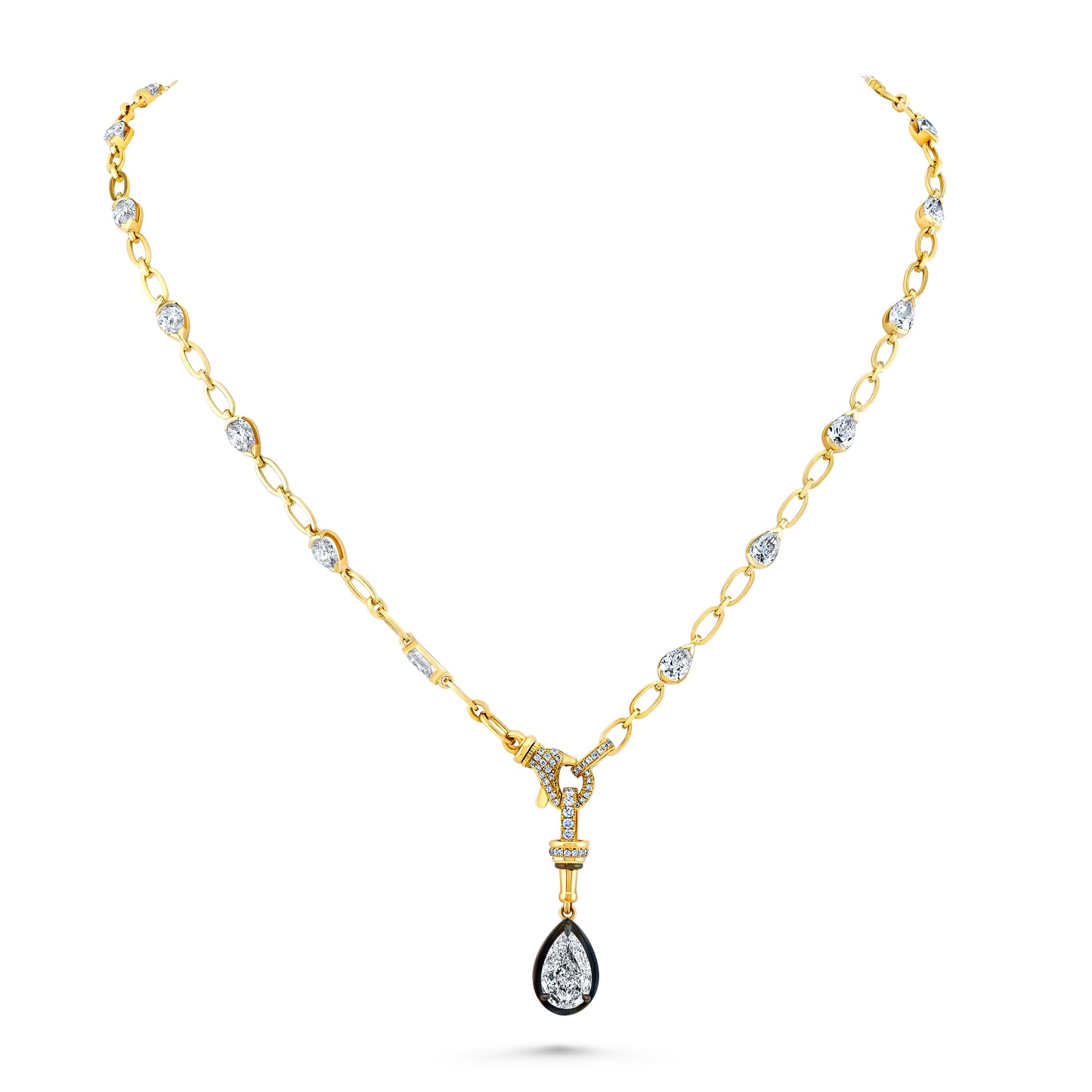 Pear Diamond with Enamel Drop on Diamond Station Necklace