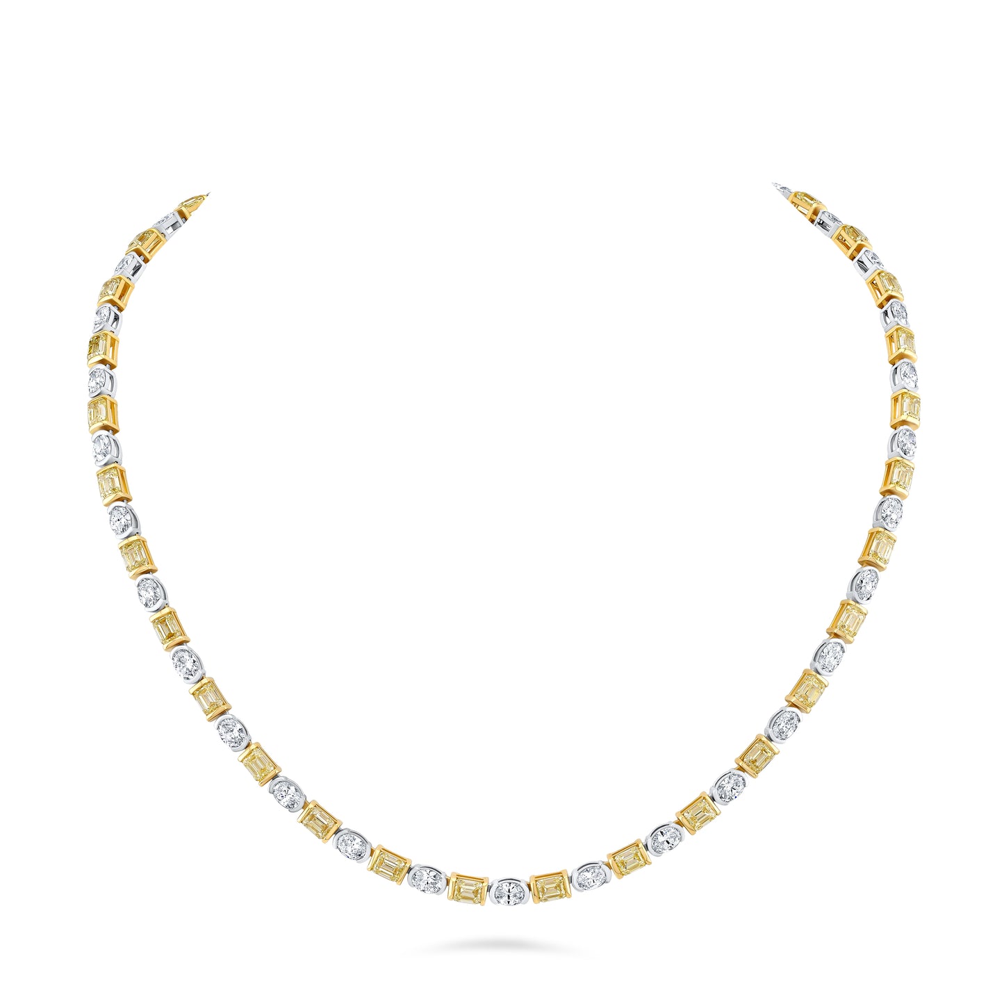 Alternating Yellow Emerald Cut and Oval Diamond Tennis Necklace