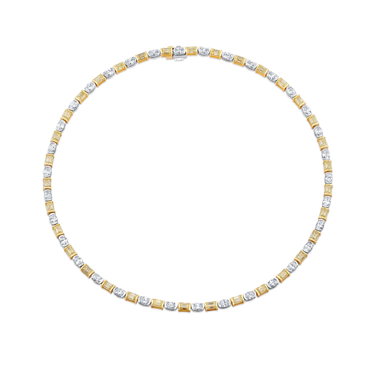 Alternating Fancy Yellow Emerald Cut and Oval Diamond Necklace