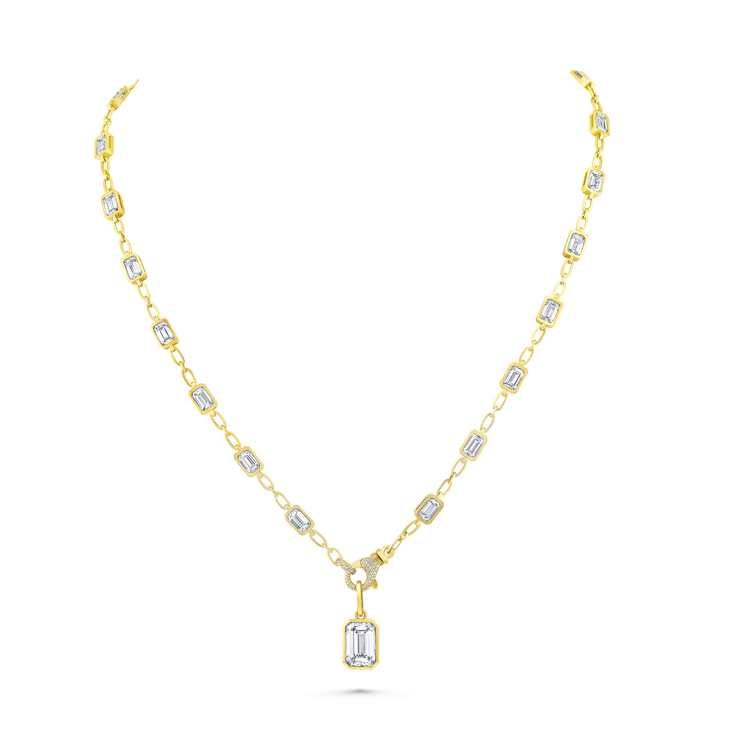 East West Emerald Cut Diamond Necklace