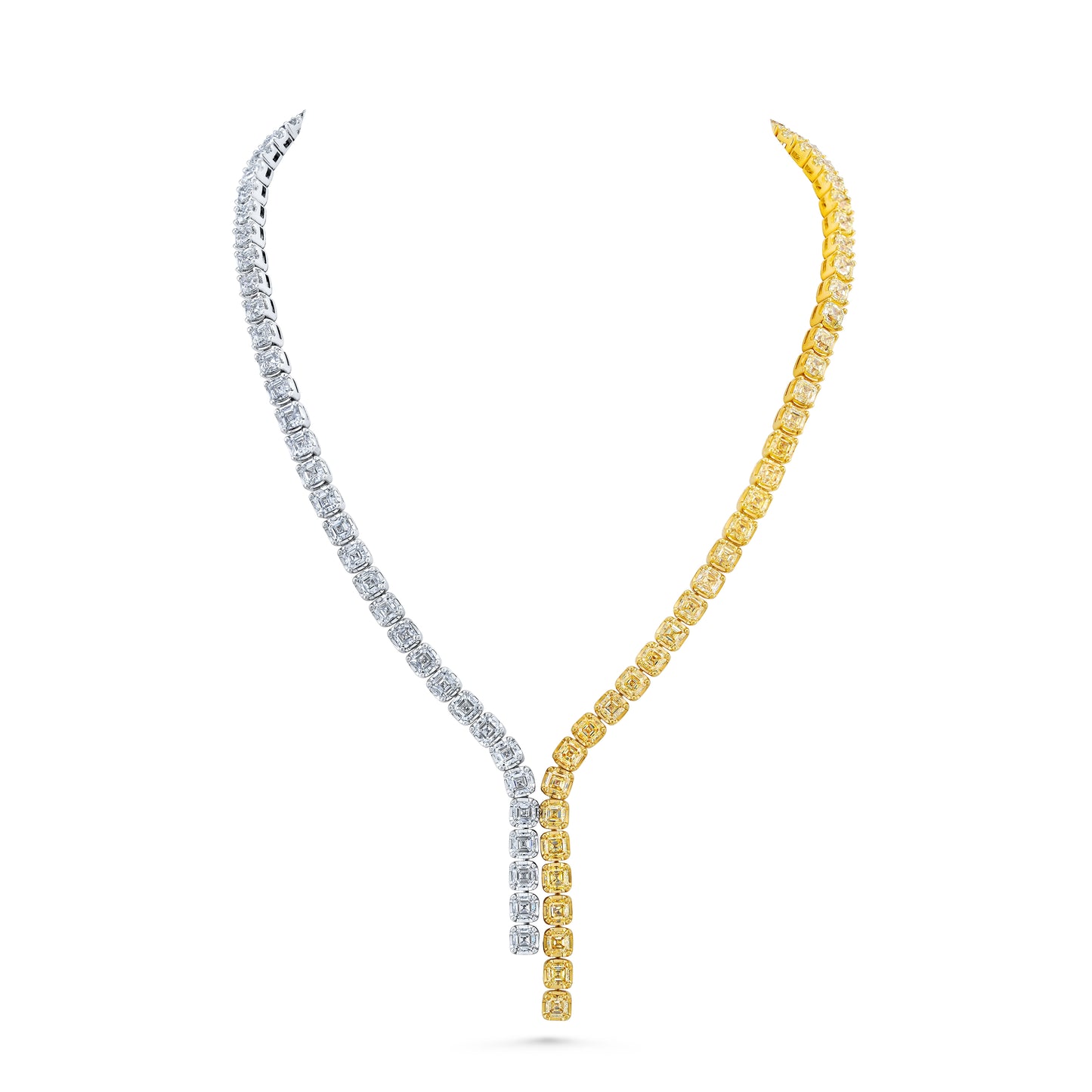 Fancy Yellow and White Asscher Diamond Lariat