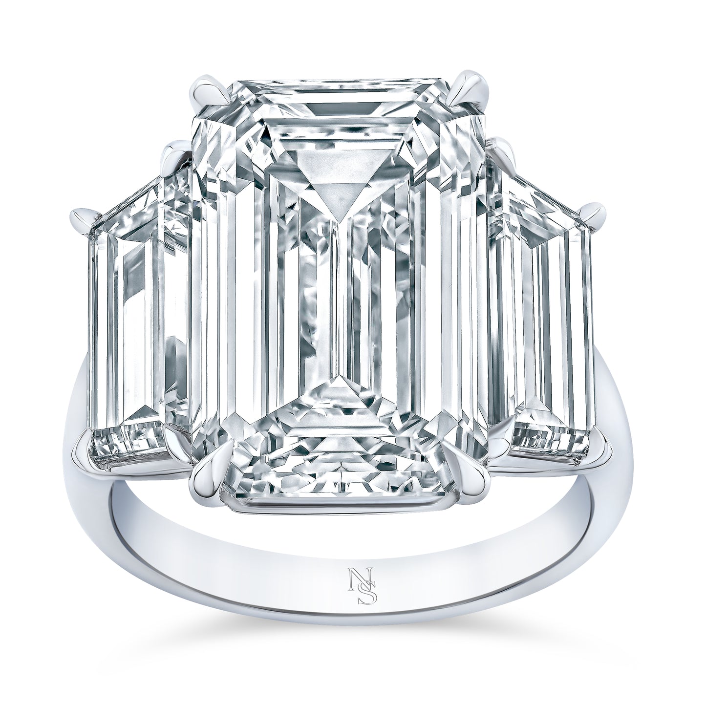 14.24 Carat Emerald Cut Three Stone Diamond Engagement Ring