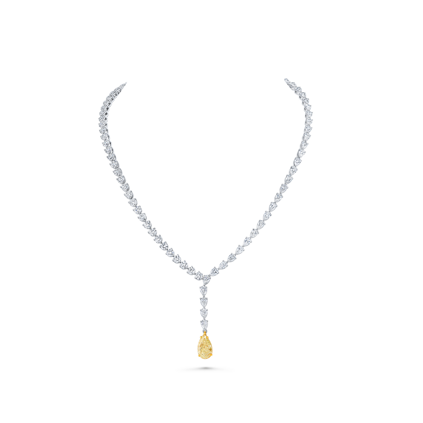 Pear and Round Diamond Lariat Necklace