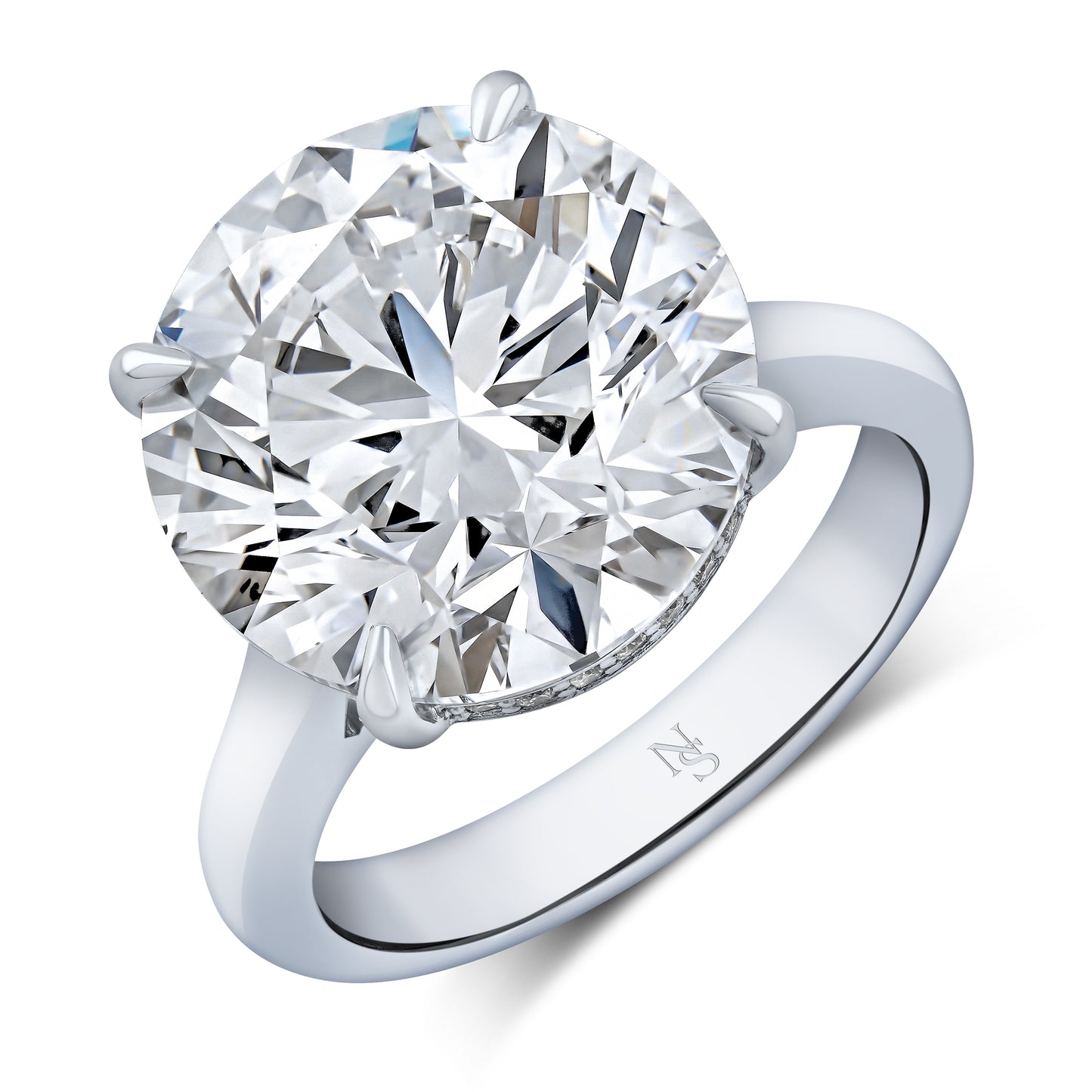 Large diamond solitaire engagement ring set in platinum.