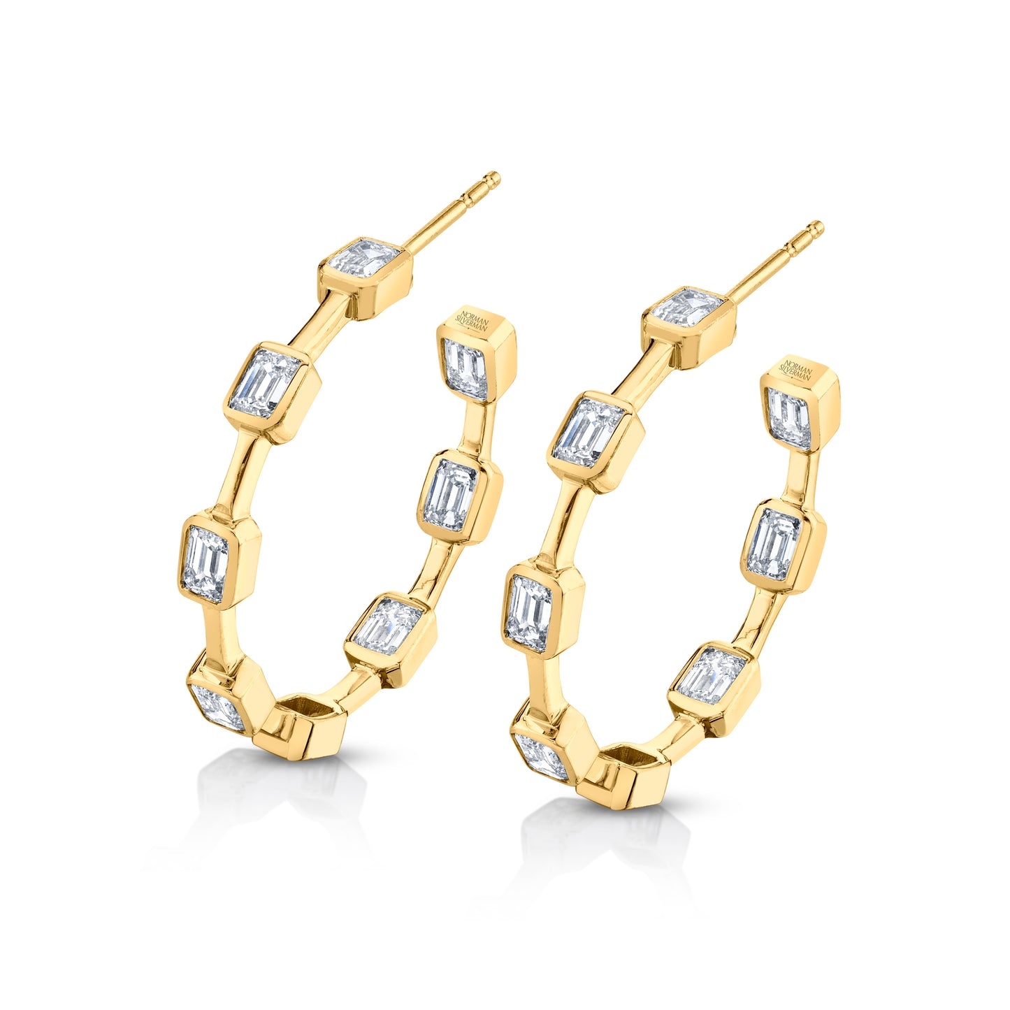 Emerald Cut Diamond Bezel Set Earrings