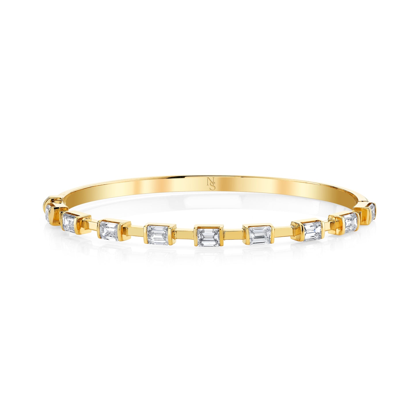 Emerald Cut Diamonds in 18k Yellow Gold Hinged Bangle