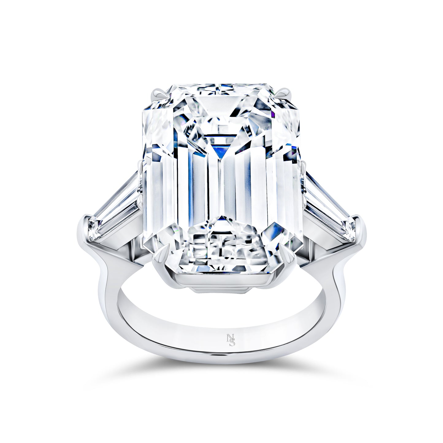 20.07 Carat Emerald Cut Diamond Three Stone Ring