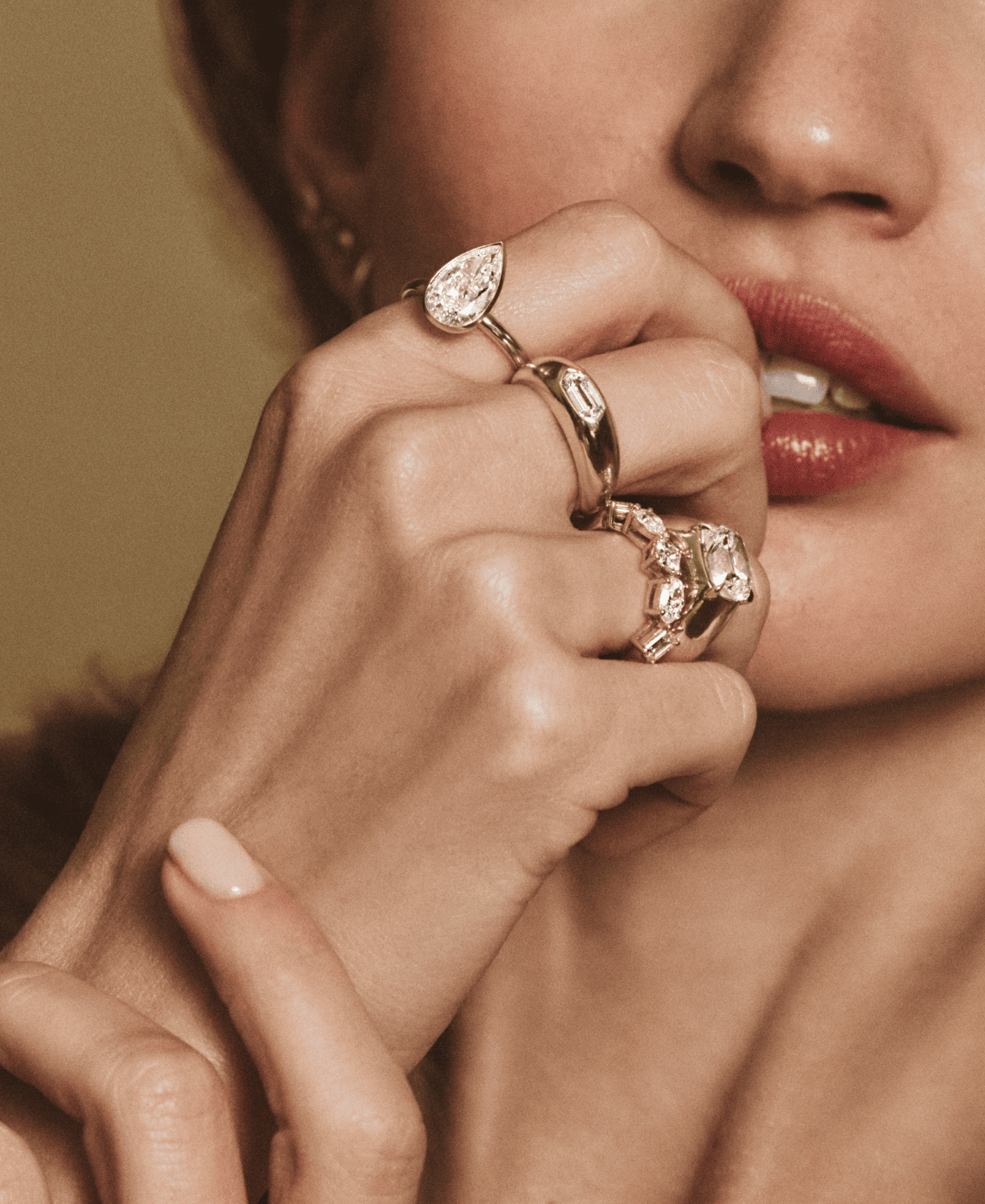 Tilted Pear Diamond Solitaire Ring