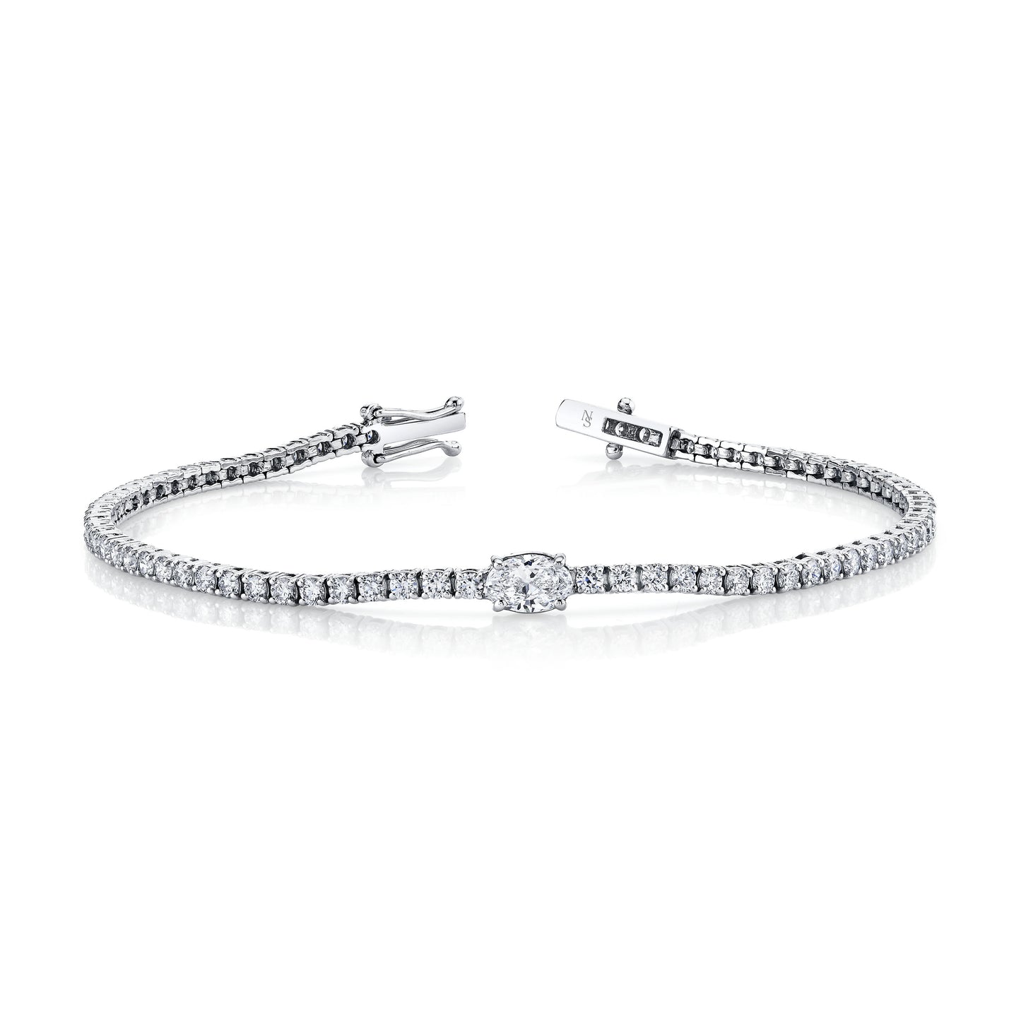 Straight Line Diamond Bracelet with Oval Center