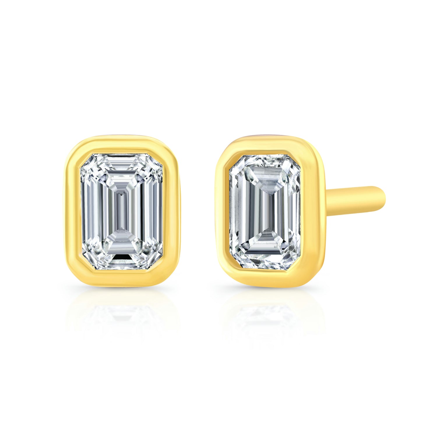 Emerald Cut Diamond Bezel Studs