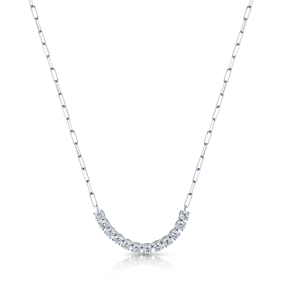 Floating Round Brilliant Diamond Pendant on Paperclip Chain
