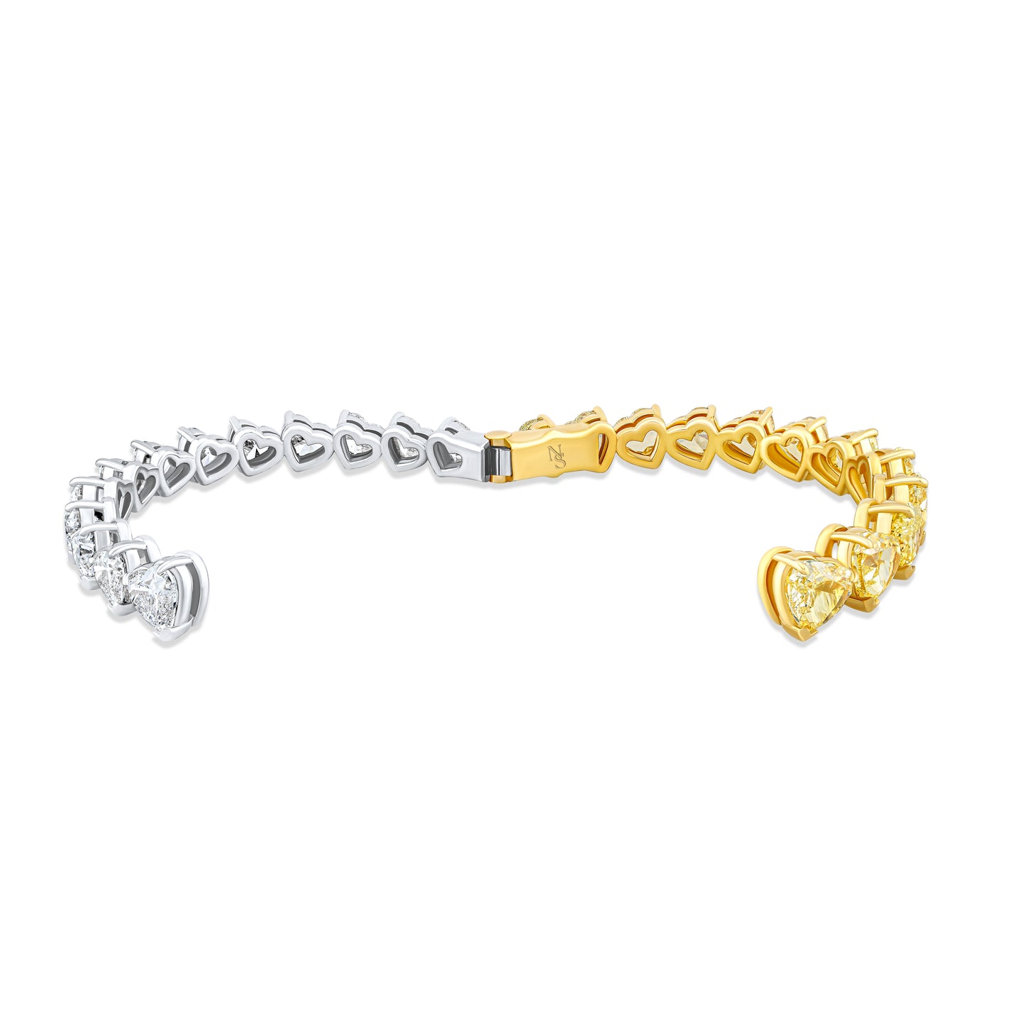 Fancy Yellow and White Diamond Heart Shaped Hinged Bangle