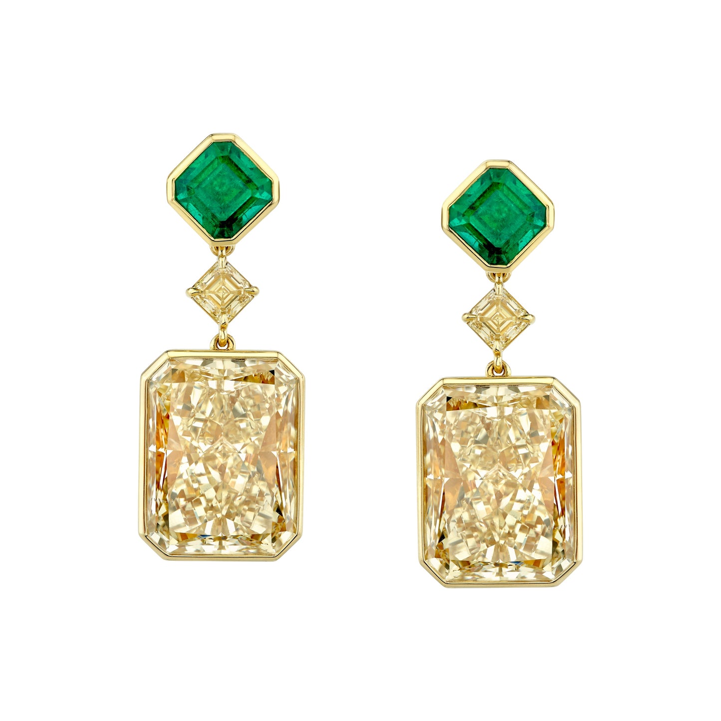 Natural Yellow Radiant Cut Diamonds Drop Earrings