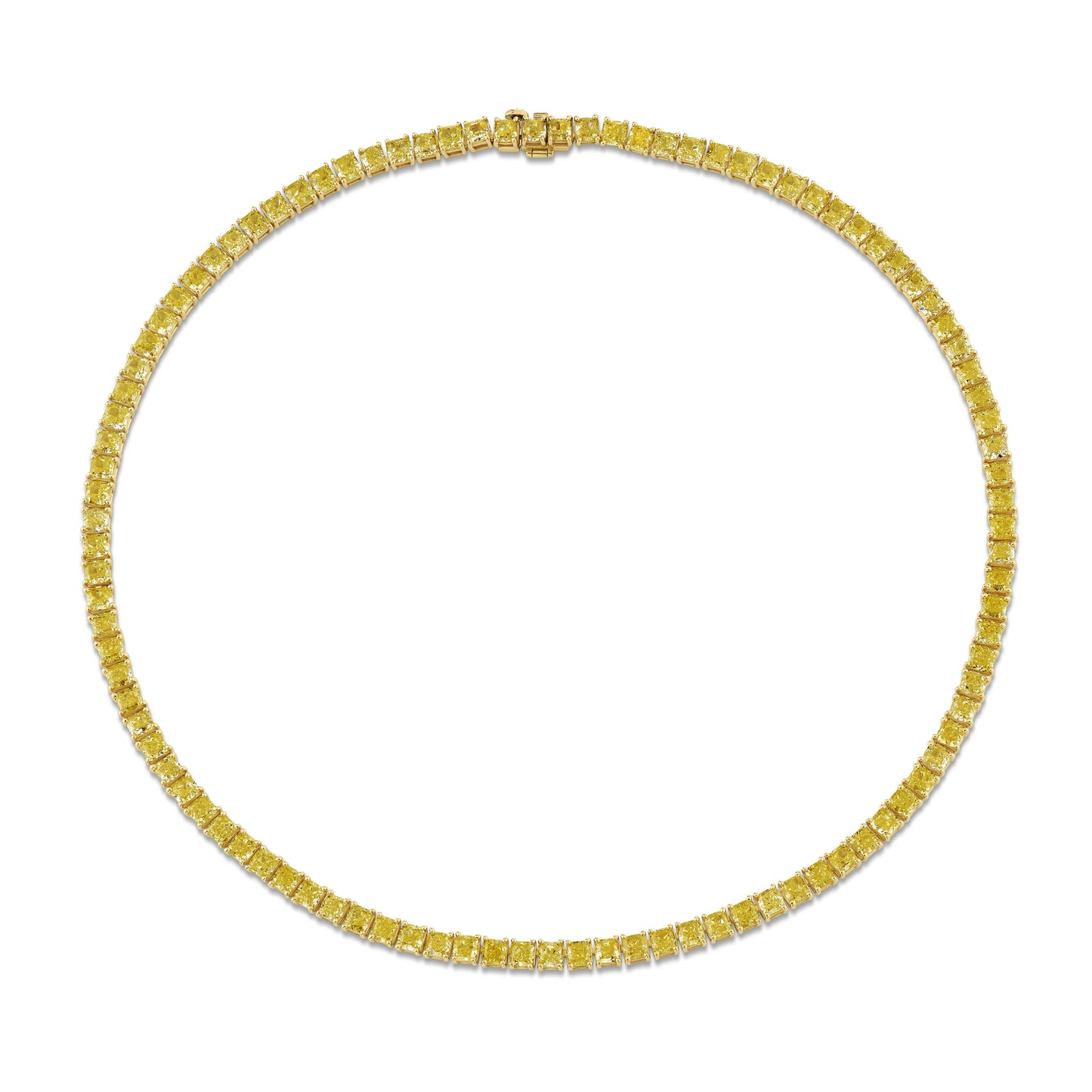 Yellow Cushion Cut Diamond Tennis Necklace