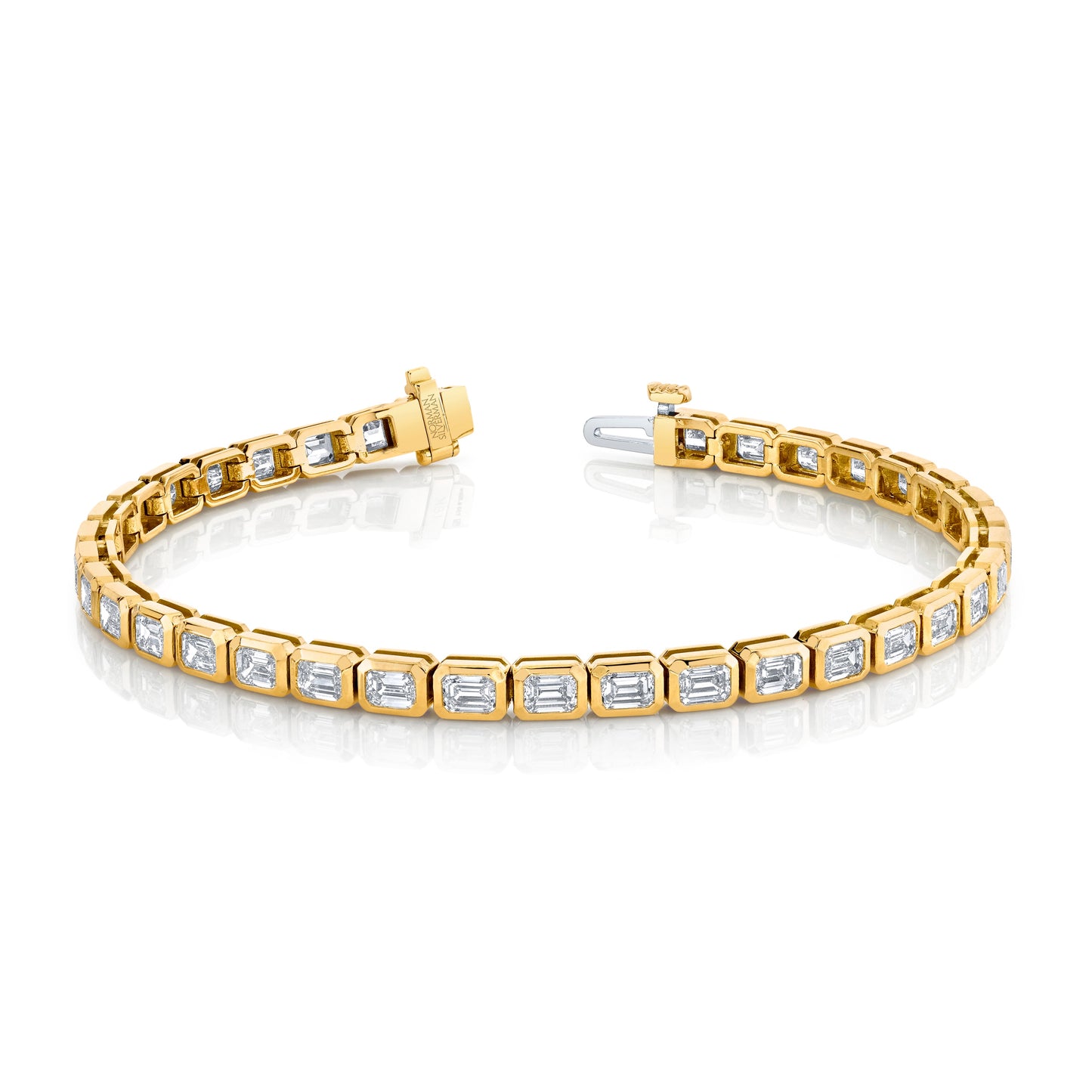 East West Emerald Cut Diamond Bezel Bracelet