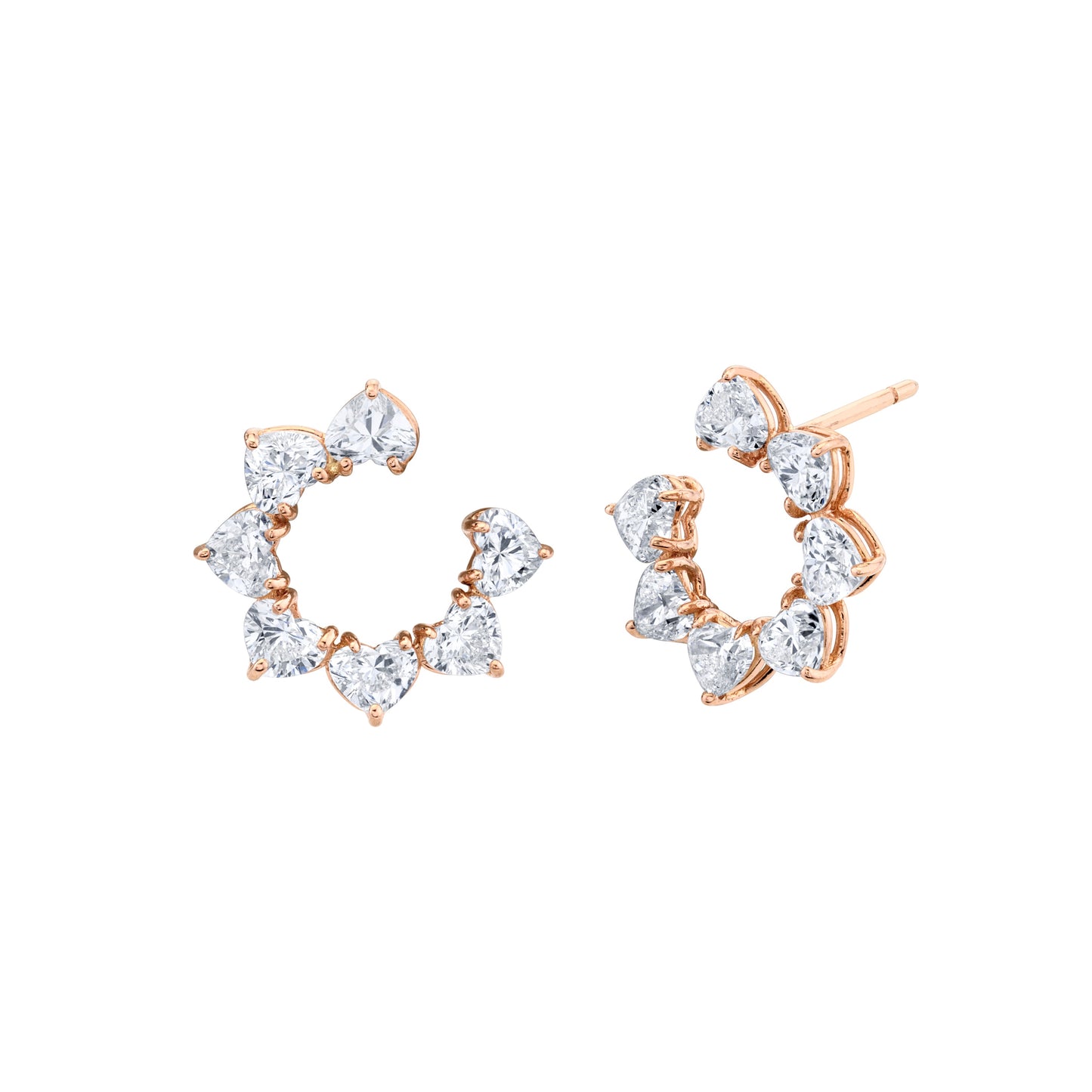 Heart Shape Diamonds Open Ended Earrings in 18k Yellow Gold