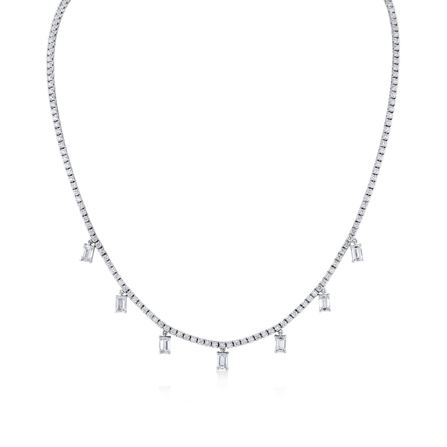 18K White Gold Necklace with Emerald Cut Diamond Charms