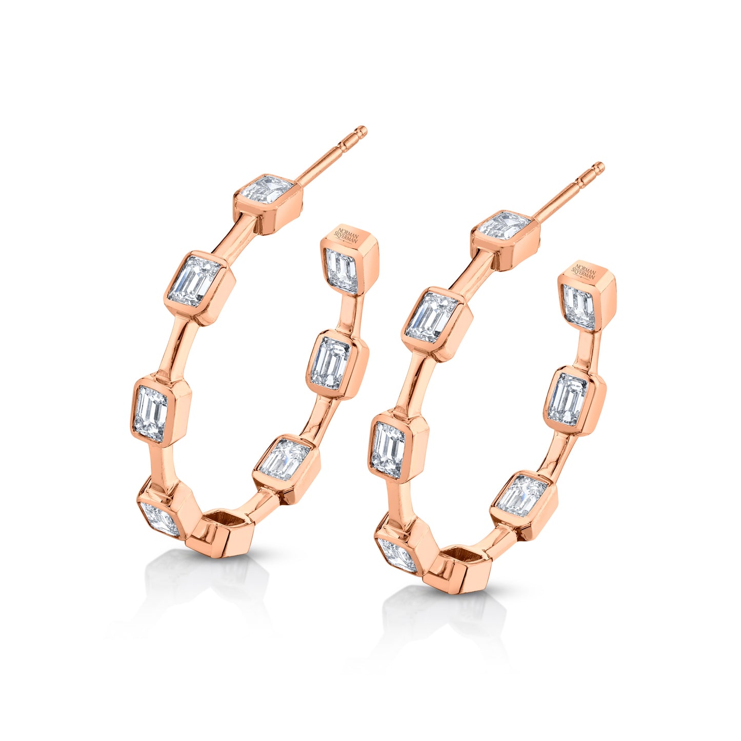Emerald Cut Diamond Bezel Set Earrings