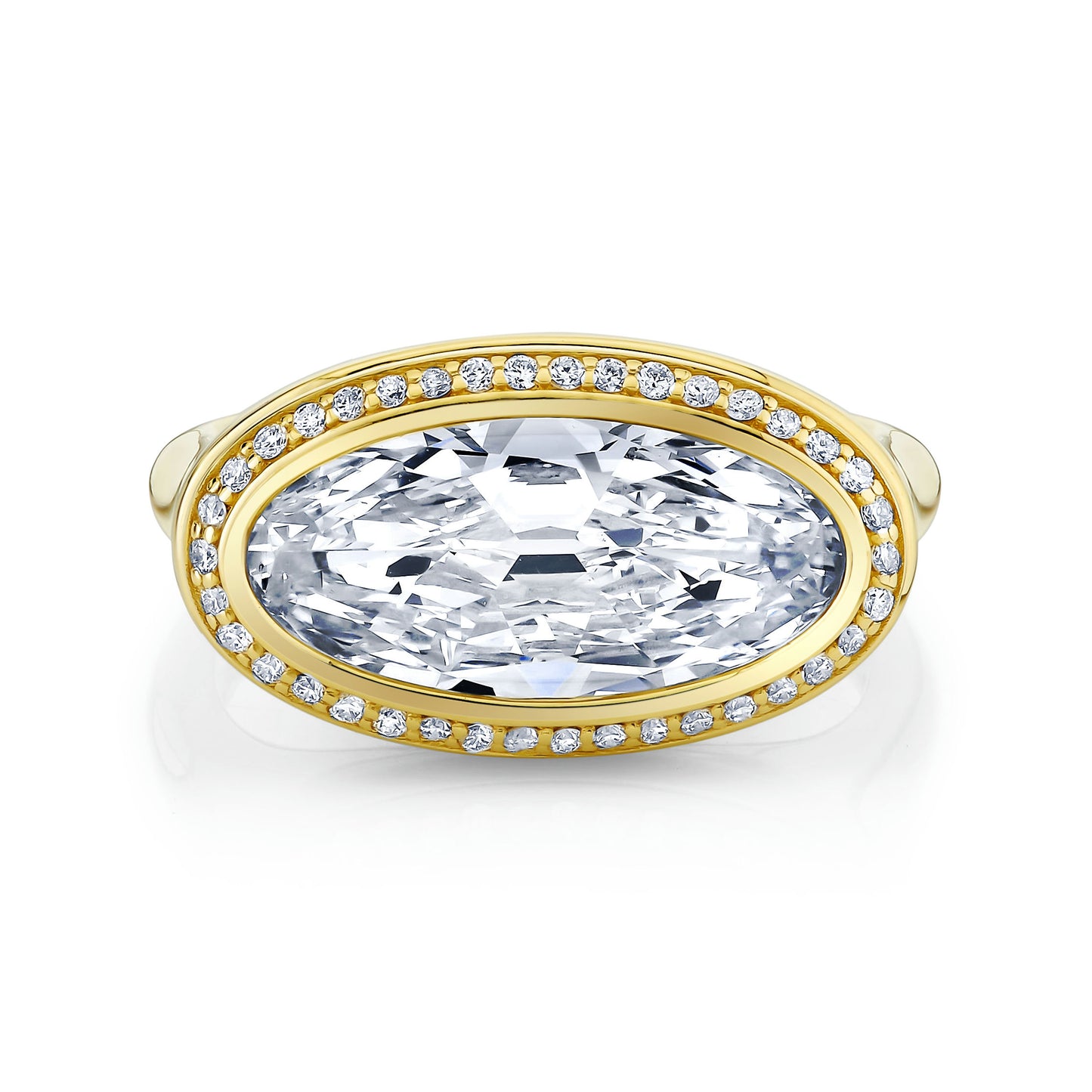 East West Oval Diamond Bezel Halo Ring