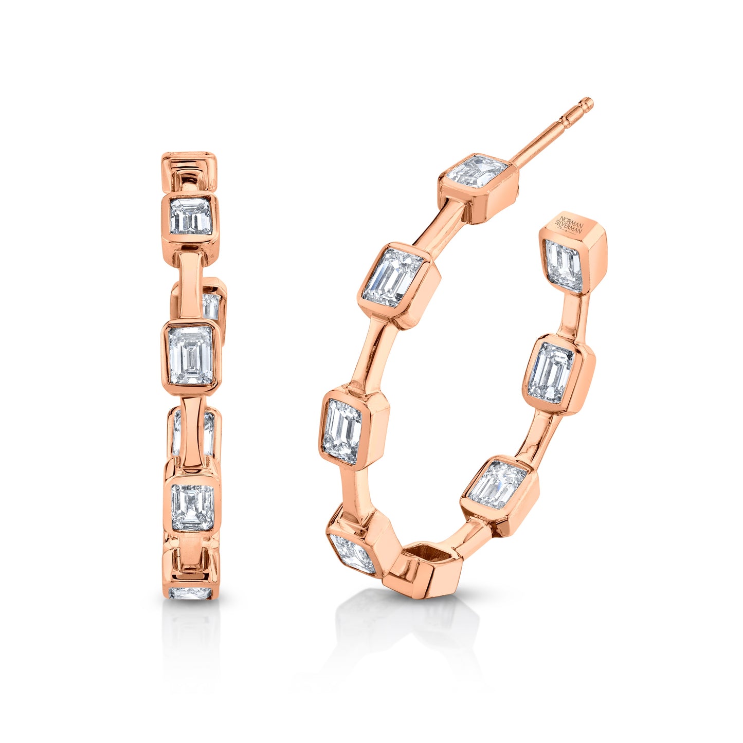 Emerald Cut Diamond Bezel Set Earrings