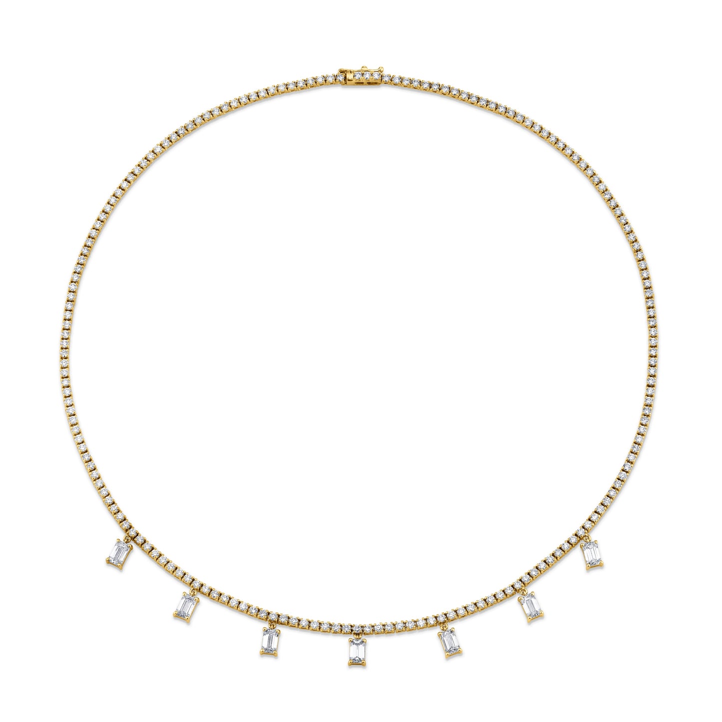 18K Yellow Gold Necklace with Emerald Cut Diamond Charms