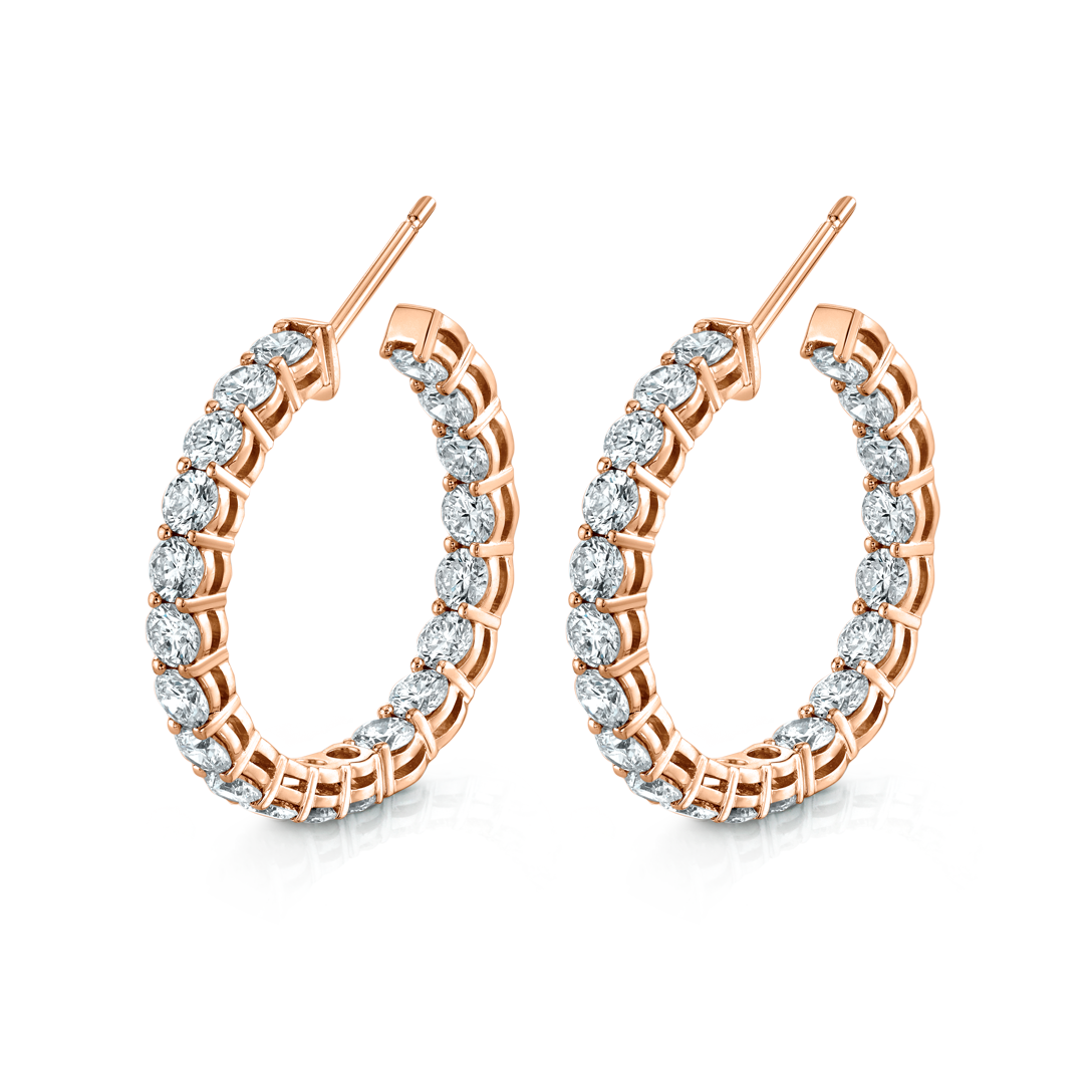 Signature Round Diamond Hoops in Rose Gold - Large