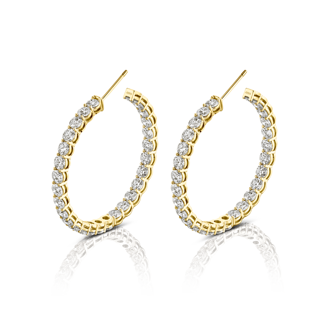 Signature Round Diamond Hoops in Yellow Gold - Large