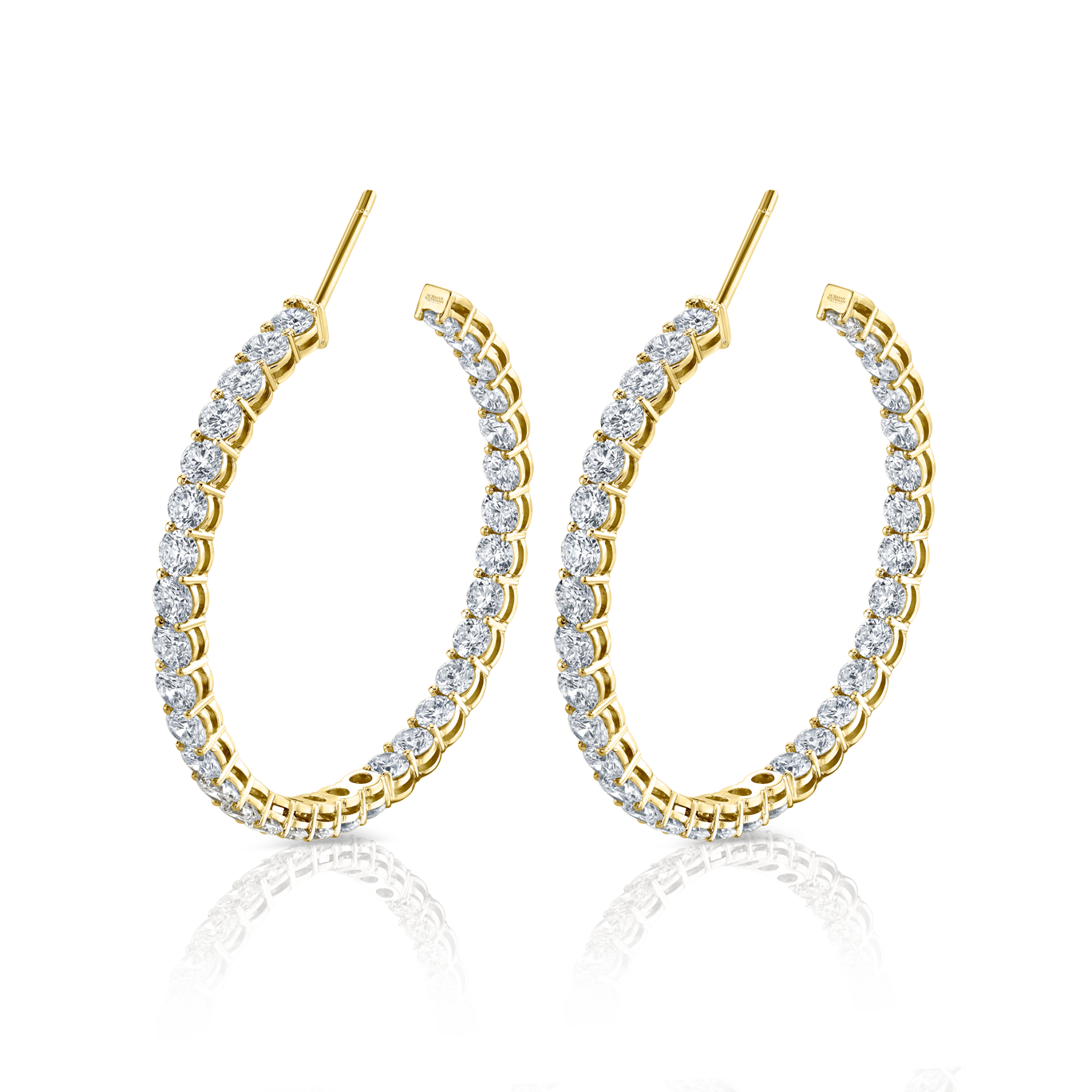 Signature Round Diamond Hoops in Yellow Gold - Large