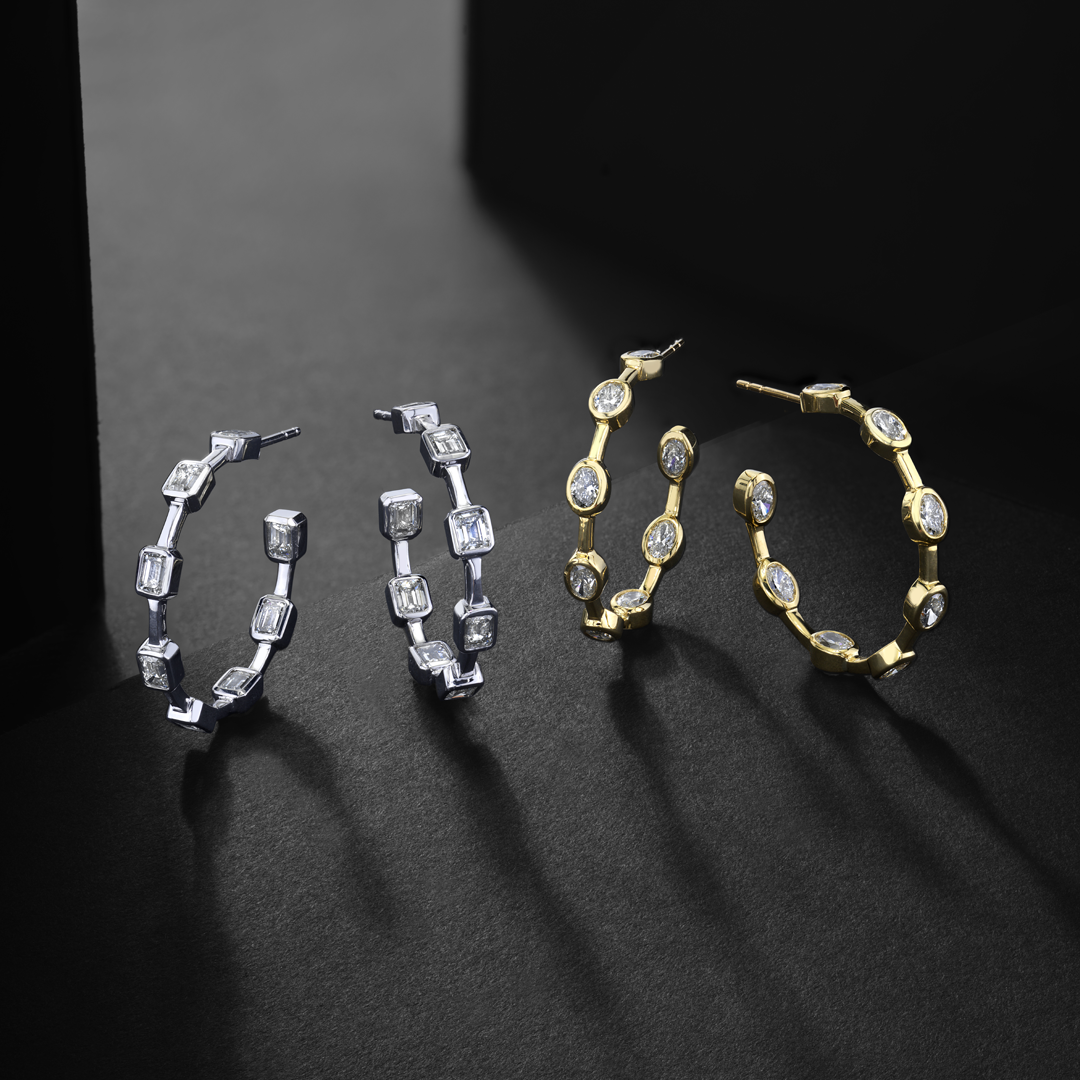 Emerald Cut Diamond Bezel Set Earrings