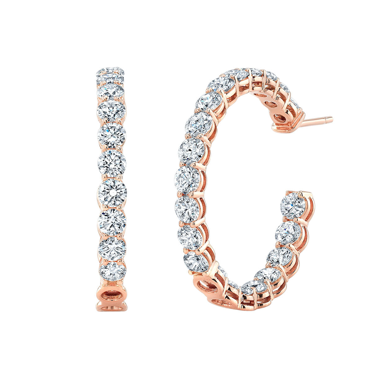 Signature Round Diamond Hoops in Rose Gold - Large