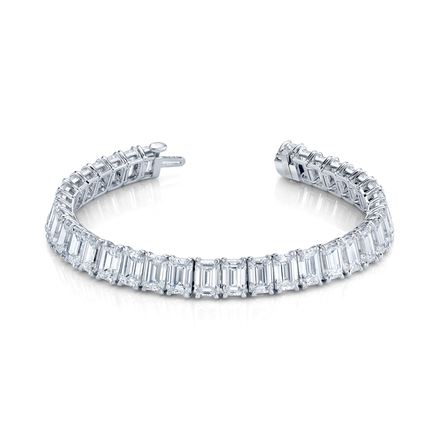 36.51 Carat Platinum Emerald Cut Diamond 4-Prong Straight Line Bracelet