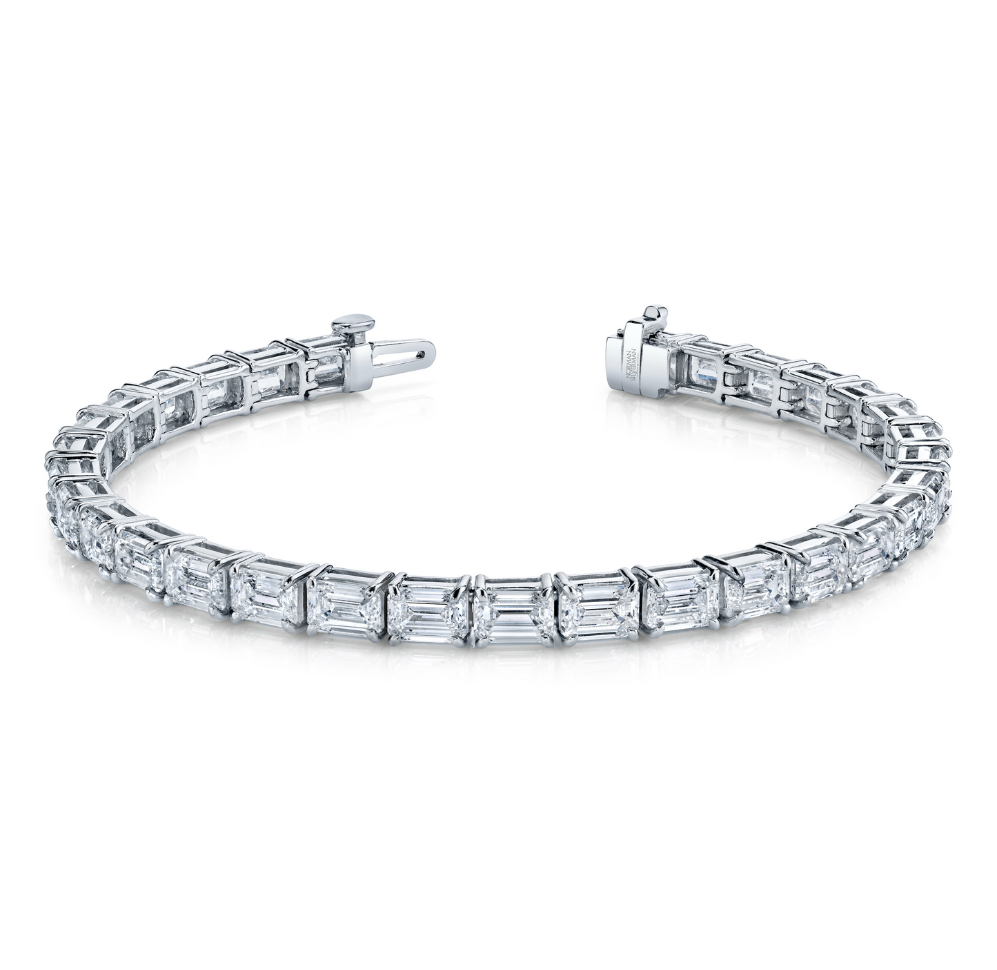 East West Emerald Cut Diamond Straight Line Bracelet