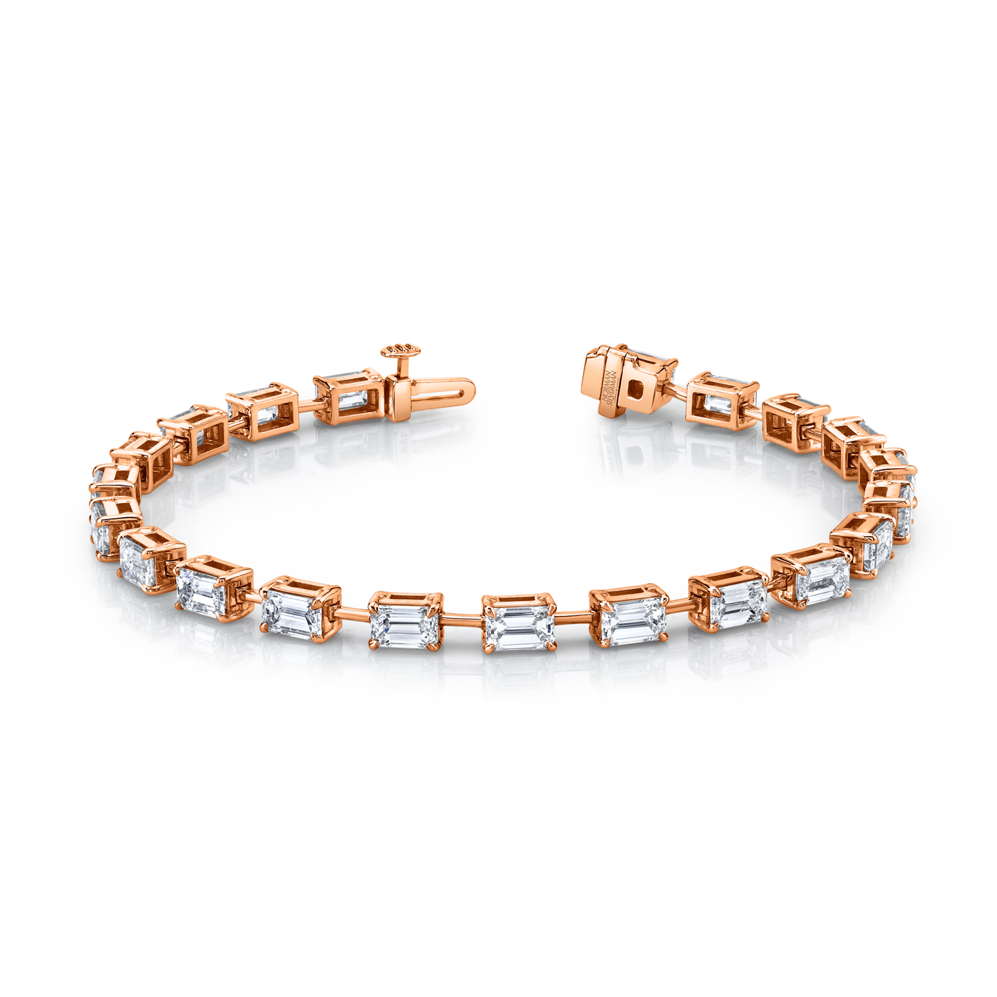 Straight Line Wire Set Bracelet with East West Emerald Cut Diamonds