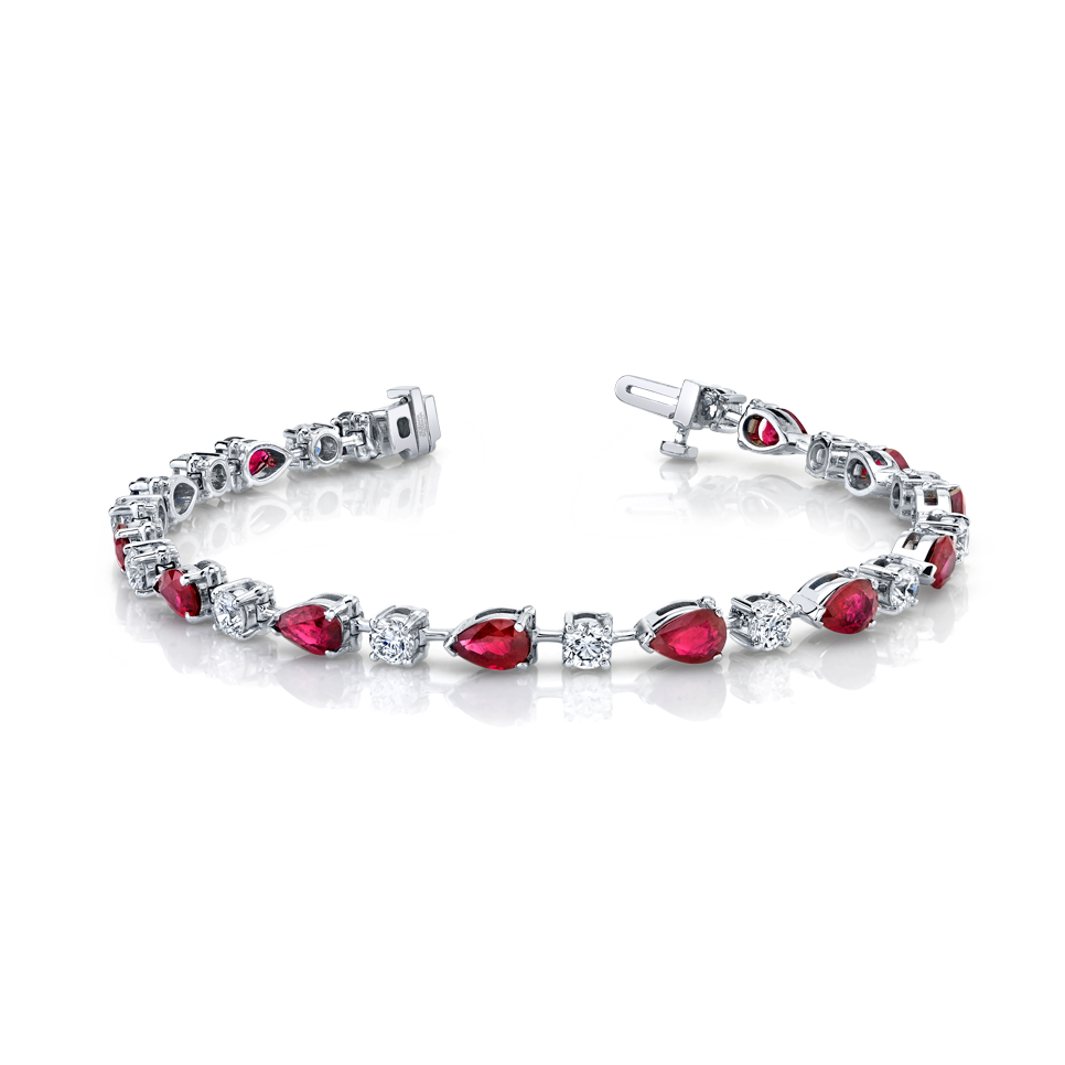 2.38 Carat White Gold Ruby and Diamond Straight Line Bracelet