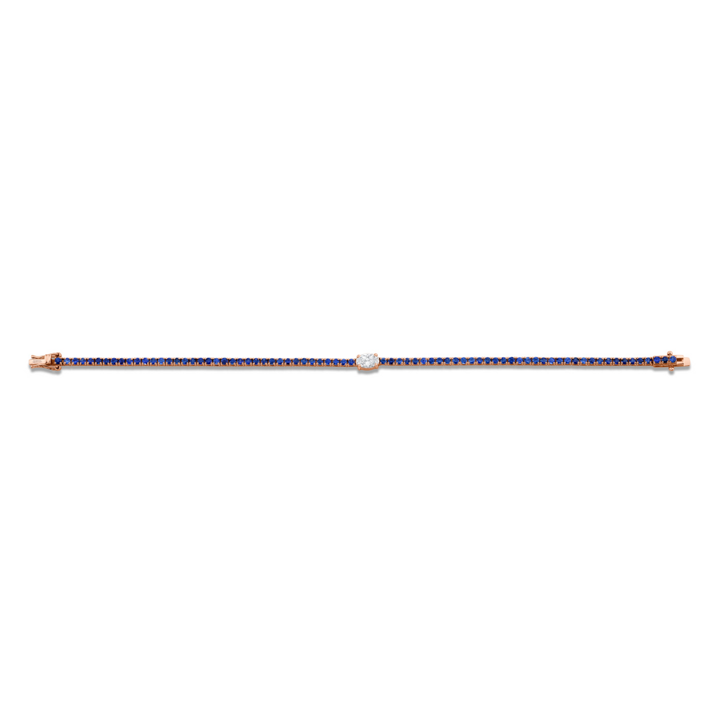 Straight Line Sapphire Bracelet with Oval Diamond Center