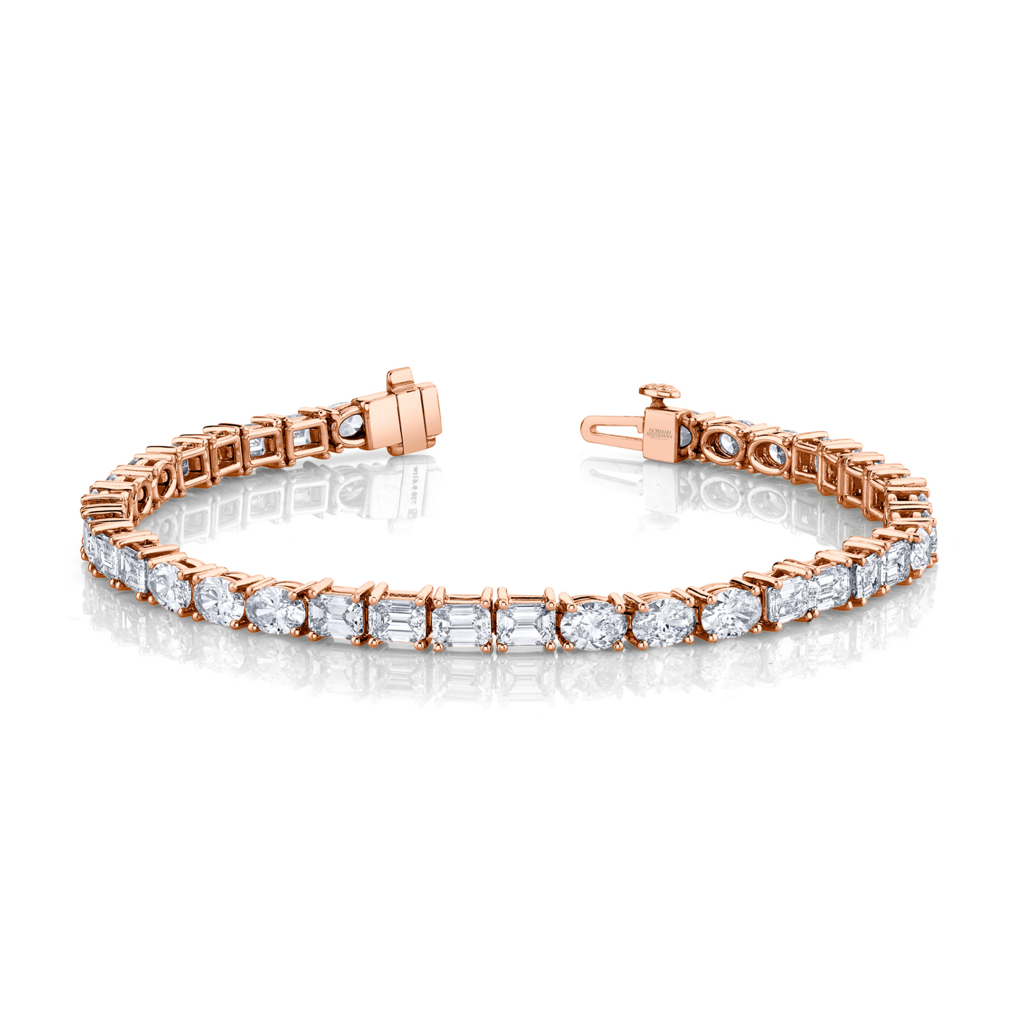 East West Emerald and Oval Diamond Bracelet