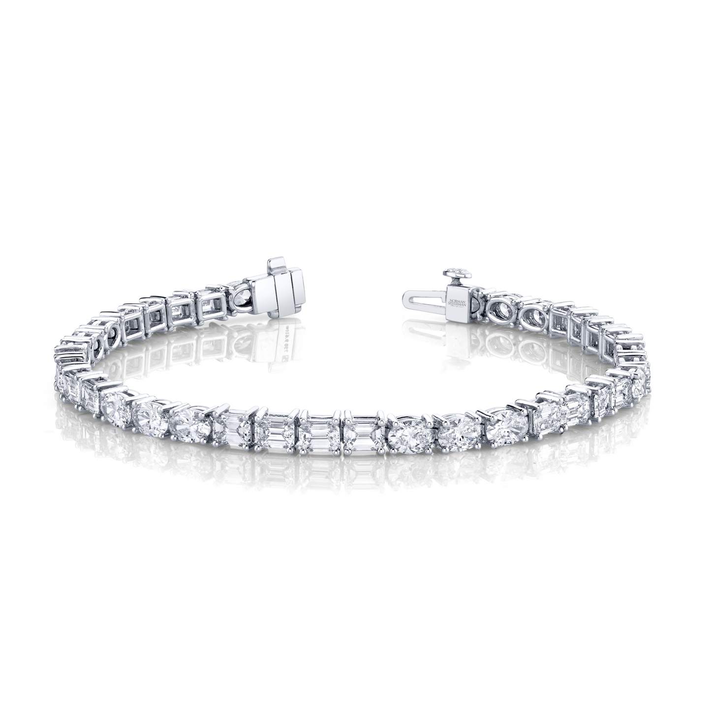 East West Emerald and Oval Diamond Bracelet